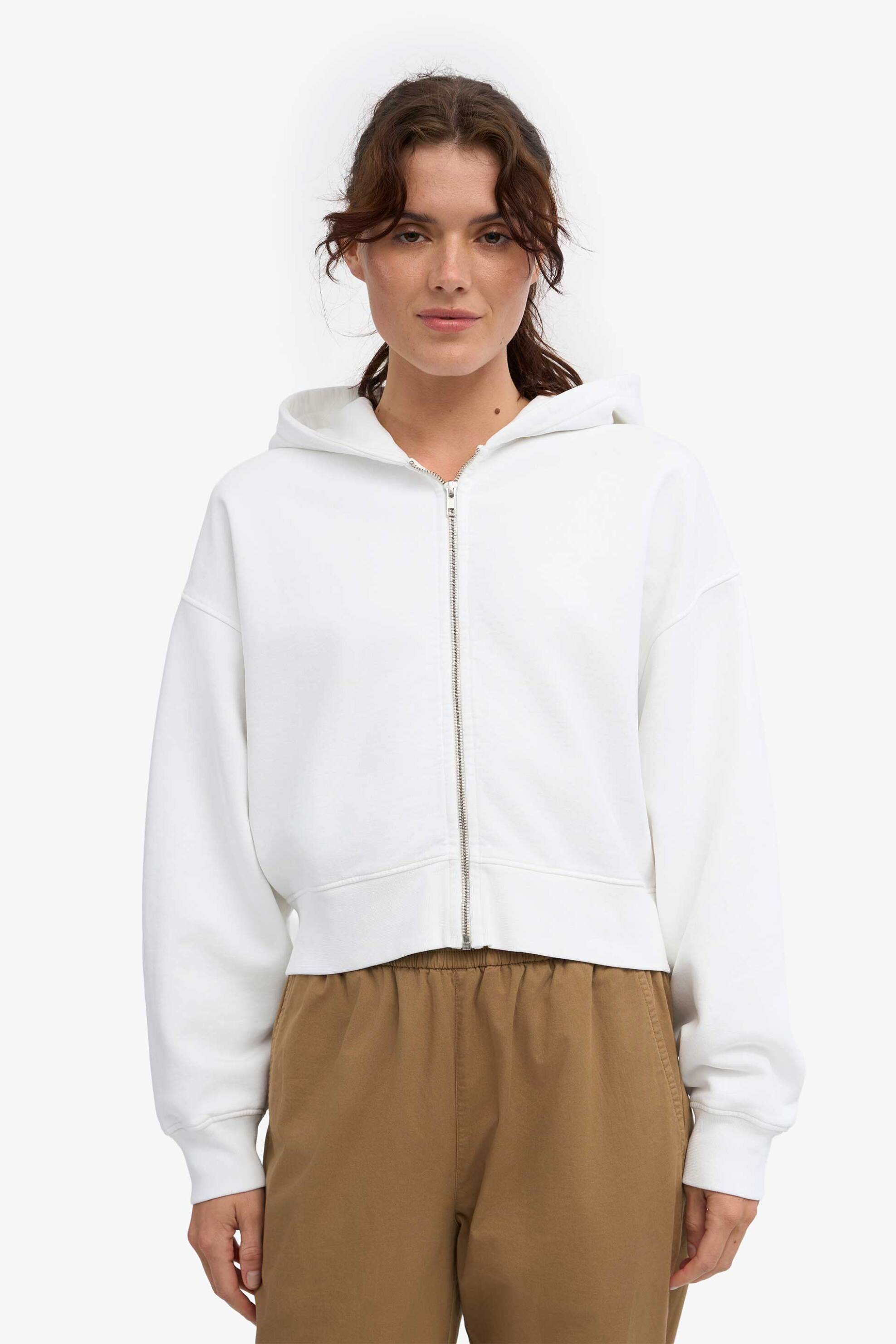 Colorful Standard γυναικεία ζακέτα φούτερ cropped με κουκούλα Regular Fit - CS2059 Λευκό