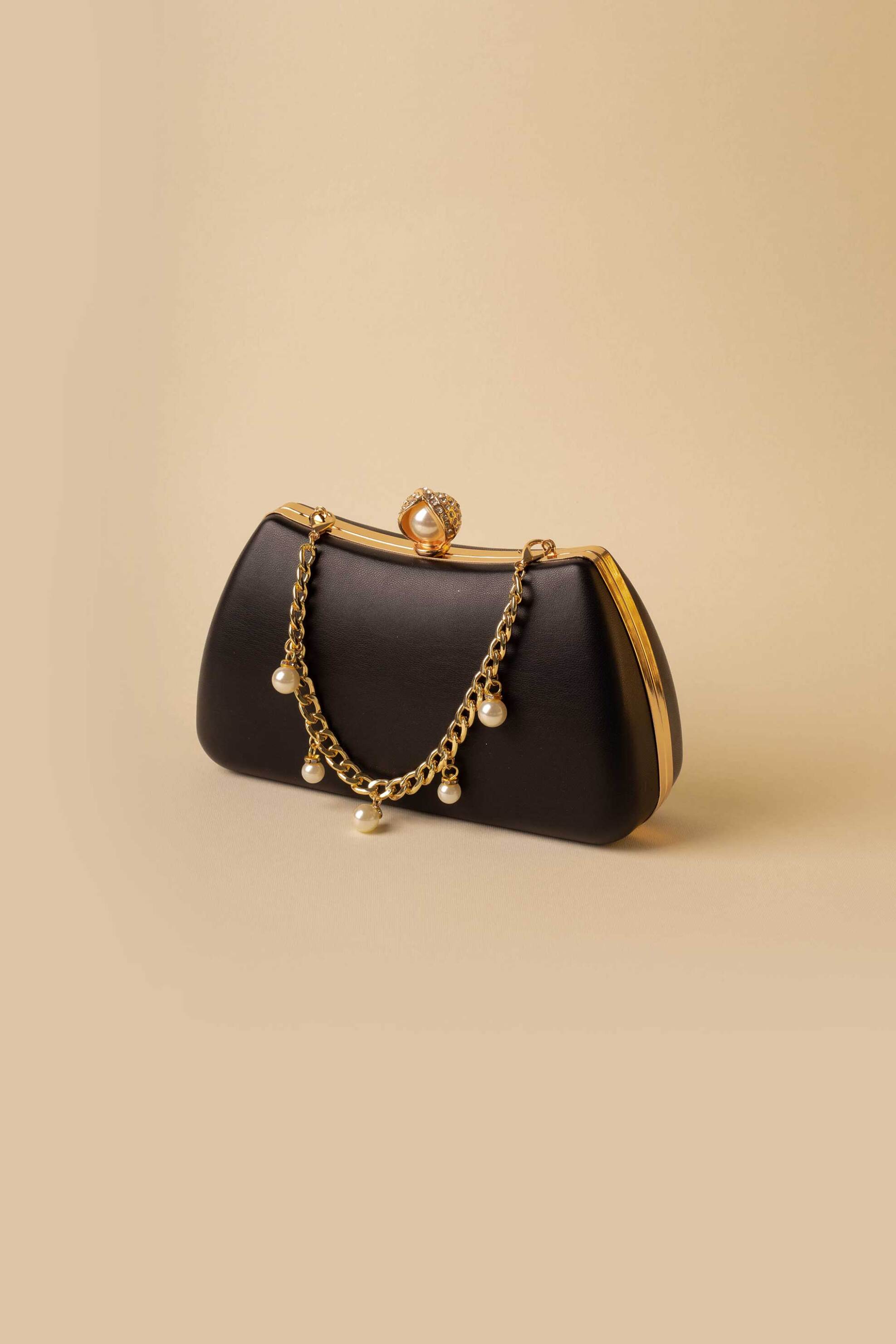 LADY DIVA Lady Diva γυναικείο clutch μονόχρωμο με αποσπώμενη λαβή με πέρλες - S24.LD108 Μαύρο
