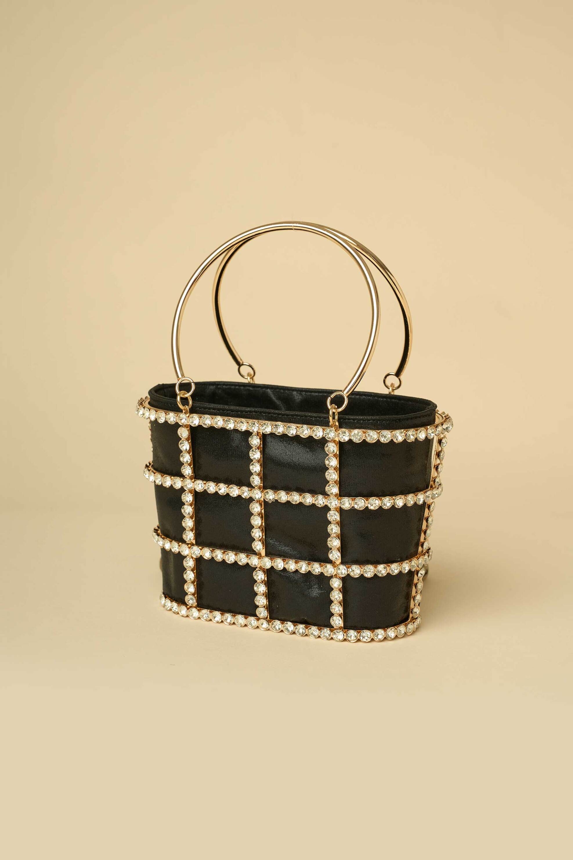 LADY DIVA Lady Diva γυναικεία mini τσάντα bucket μονόχρωμη με μεταλλικό σκελετό με διαμάντια - S24.LD601 Μαύρο