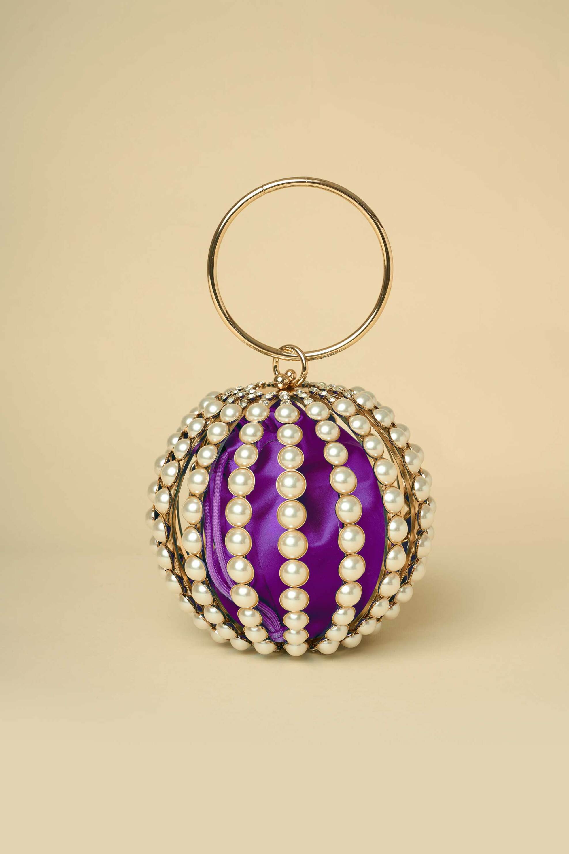LADY DIVA Lady Diva γυναικείο clutch με μεταλλικό σκελετό με πέρλες και αποσπώμενη σατέν θήκη - S24.LD603 Βιολετί