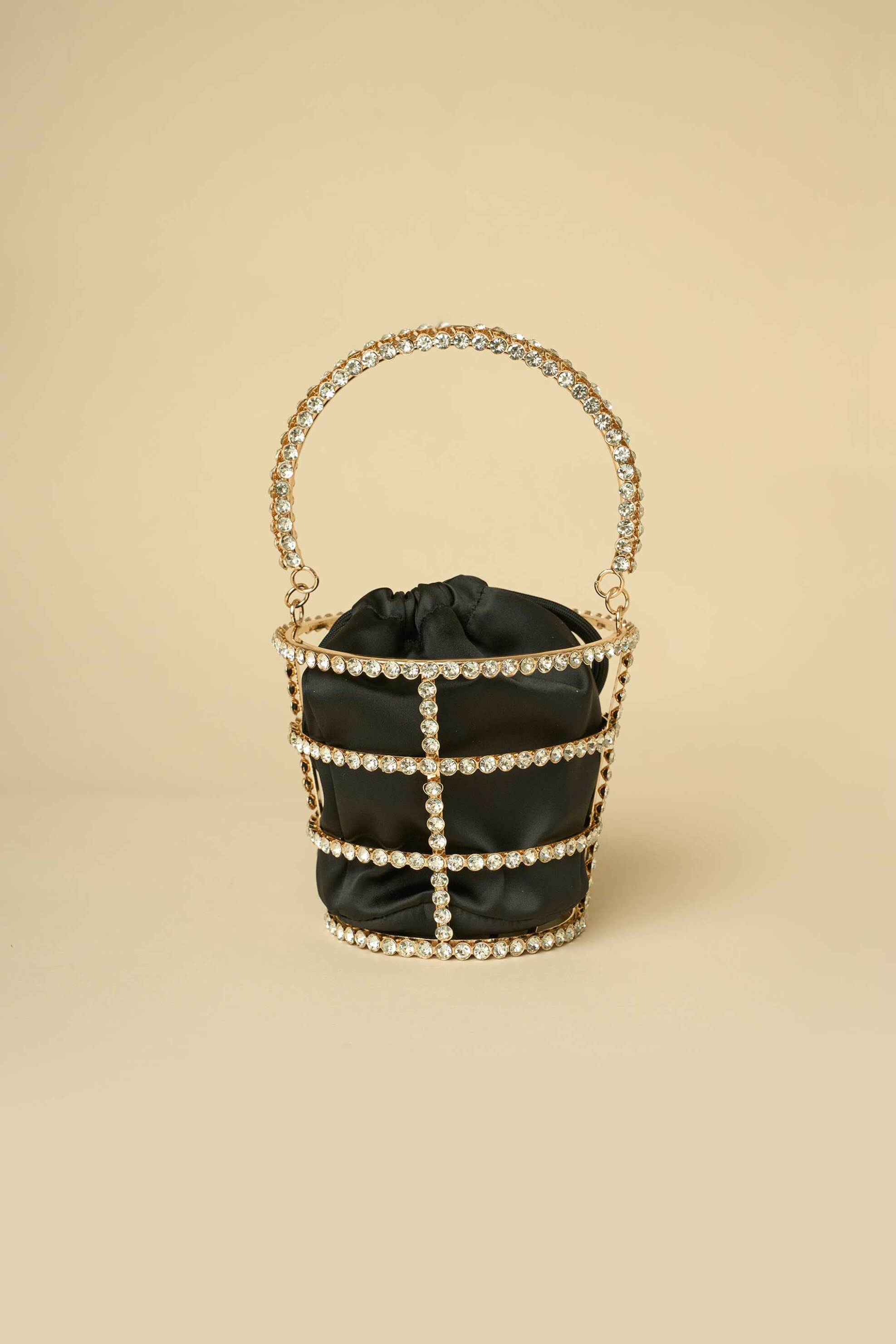 LADY DIVA Lady Diva γυναικεία mini τσάντα bucket με μεταλλικό σκελετό με πέρλες και αποσπώμενη σατέν θήκη - S24.LD606 Μαύρο
