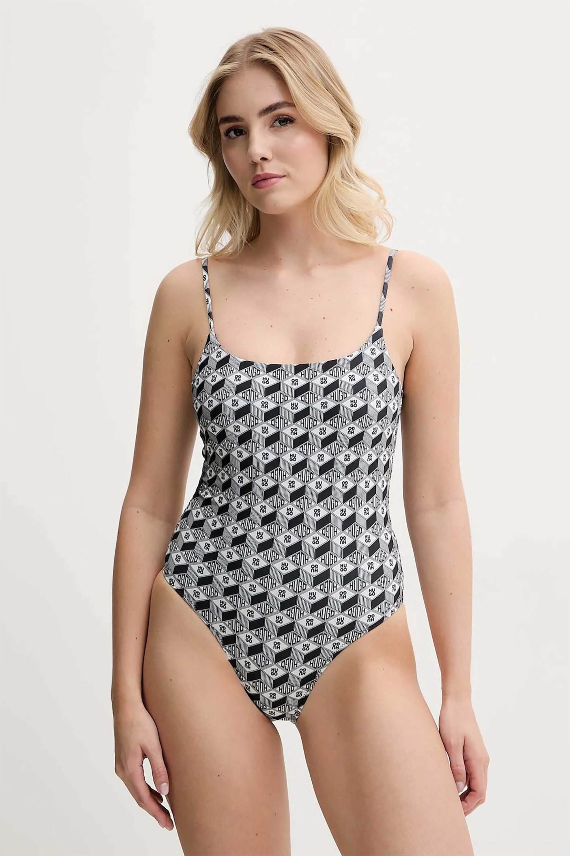 Hugo Boss γυναικείο μαγιό ολόσωμο με all-over logo print "Pure" - 50540652 Ασπρόμαυρο