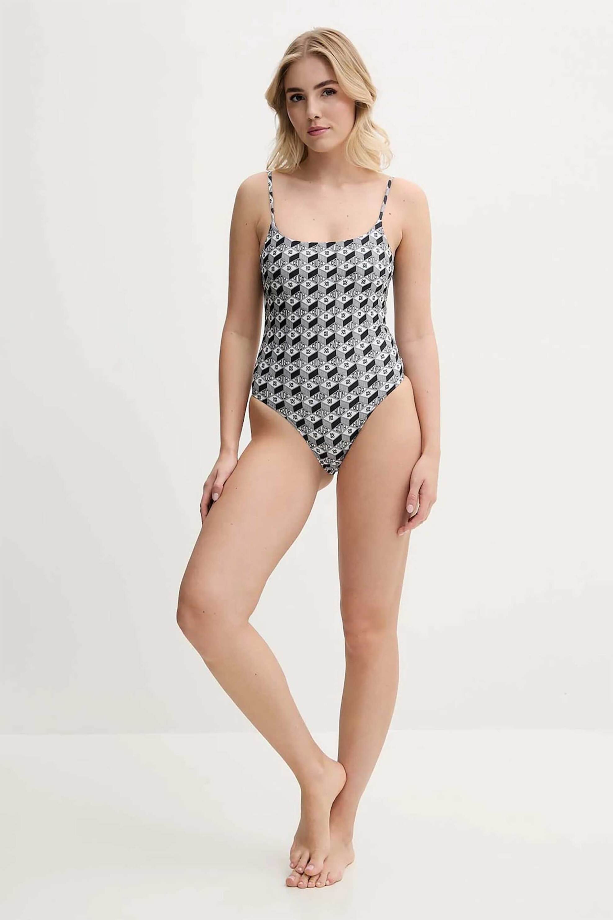 HUGO Hugo Boss γυναικείο μαγιό ολόσωμο με all-over logo print "Pure" - 50540652 Ασπρόμαυρο - 3