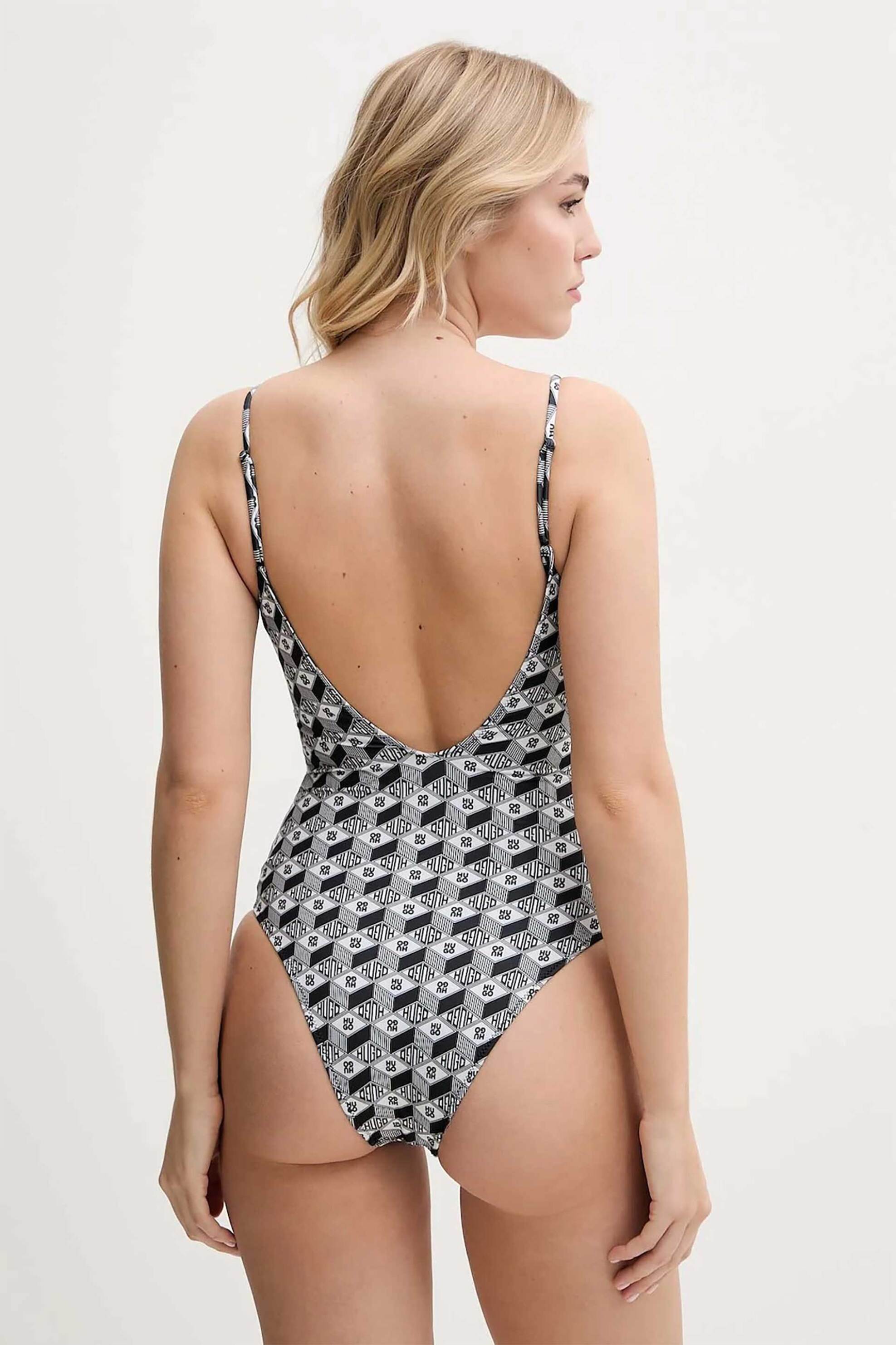HUGO Hugo Boss γυναικείο μαγιό ολόσωμο με all-over logo print "Pure" - 50540652 Ασπρόμαυρο - 4