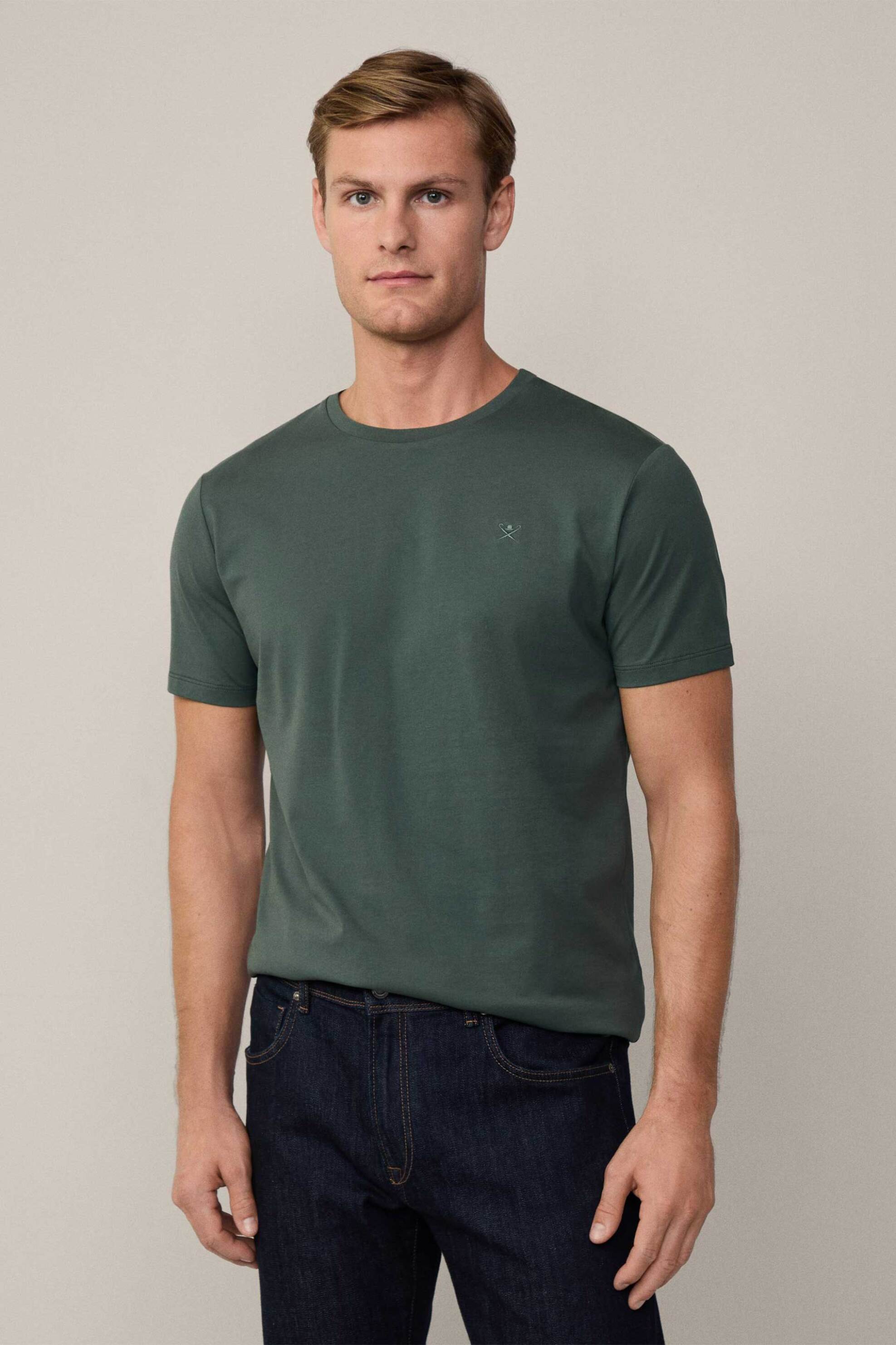 Hackett ανδρικό T-shirt μονόχρωμο με ton-sur-ton λογότυπο Classic Fit - HM500775 Πράσινο Σκούρο