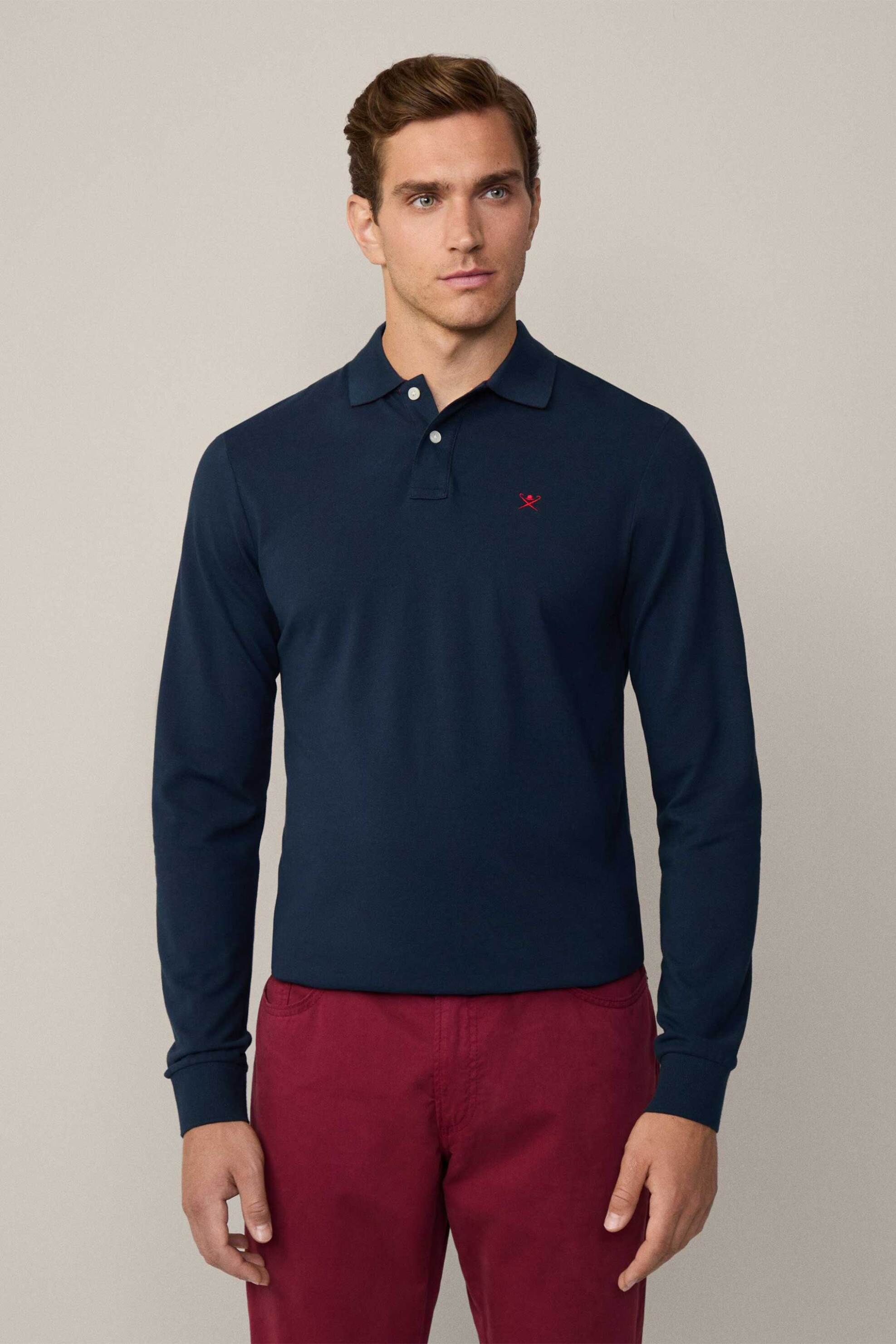 Hackett ανδρική πόλο μπλούζα πικέ με κεντημένο λογότυπο Slim Fit - HM550887 Μπλε Σκούρο