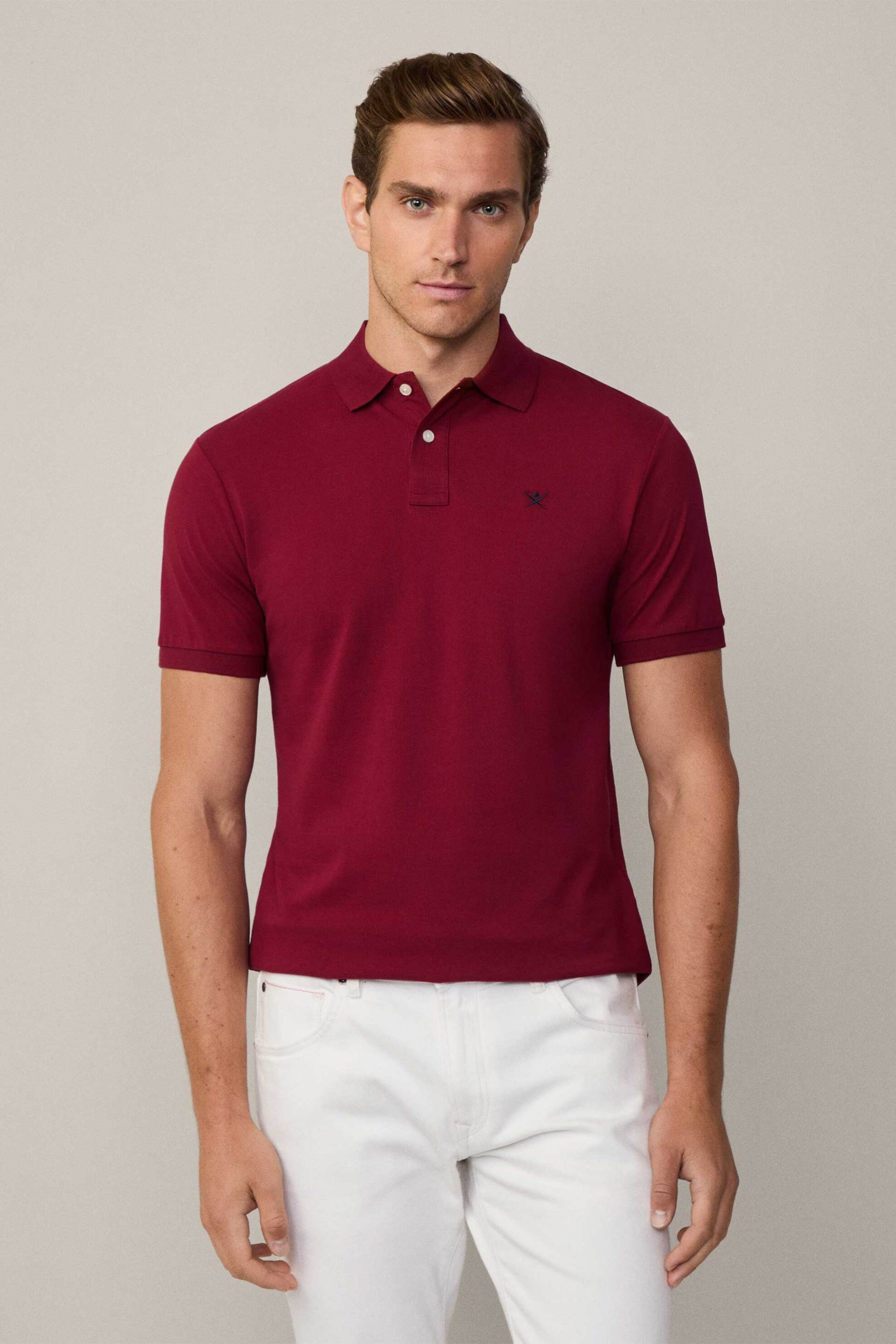 Hackett ανδρική κοντομάνικη πόλο μπλούζα πικέ με κεντημένο λογότυπο Slim Fit - HM562363 Μπορντό