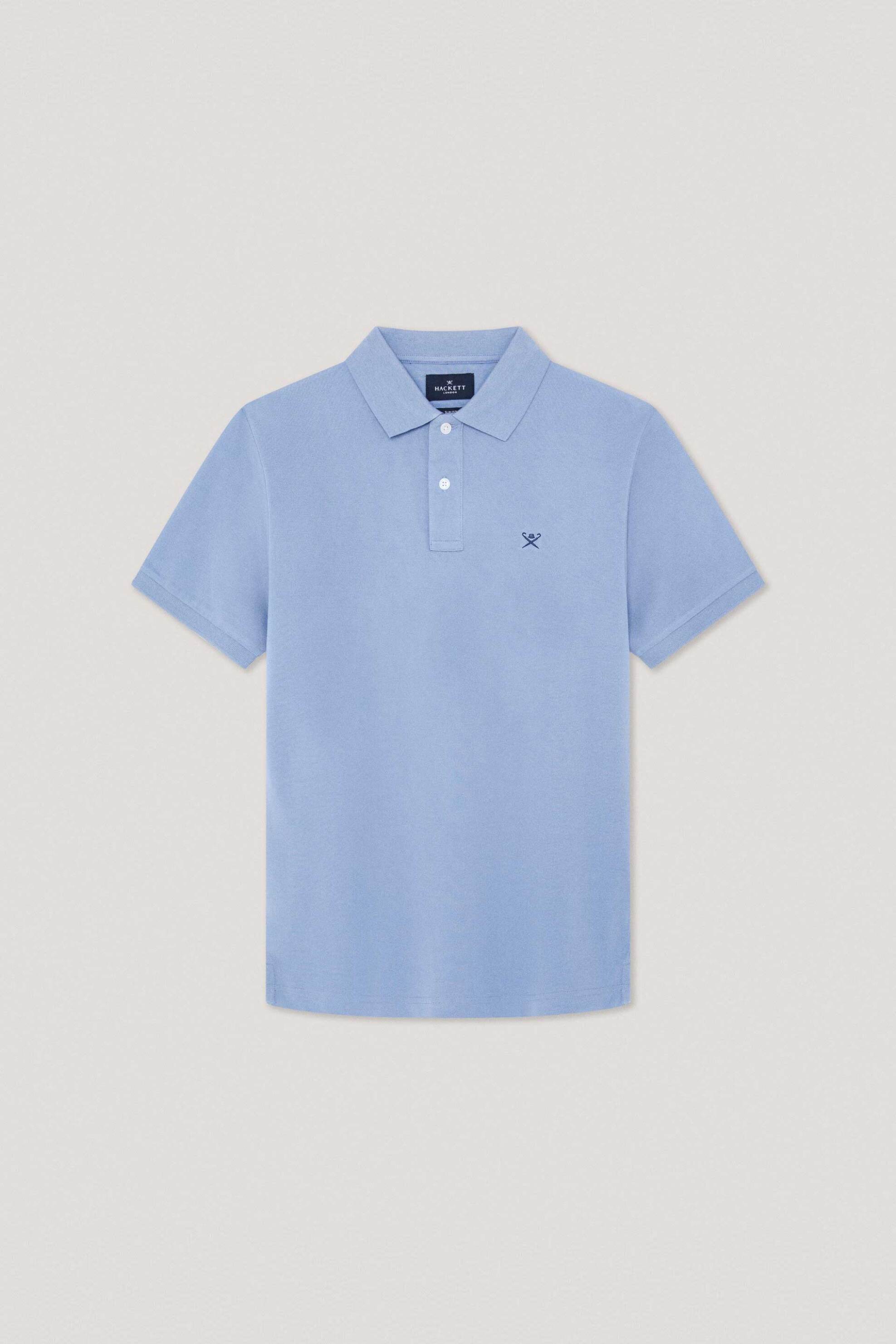 Hackett ανδρική κοντομάνικη πόλο μπλούζα πικέ με κεντημένο λογότυπο Slim Fit - HM562363 Μπλε Ανοιχτό φωτογραφία