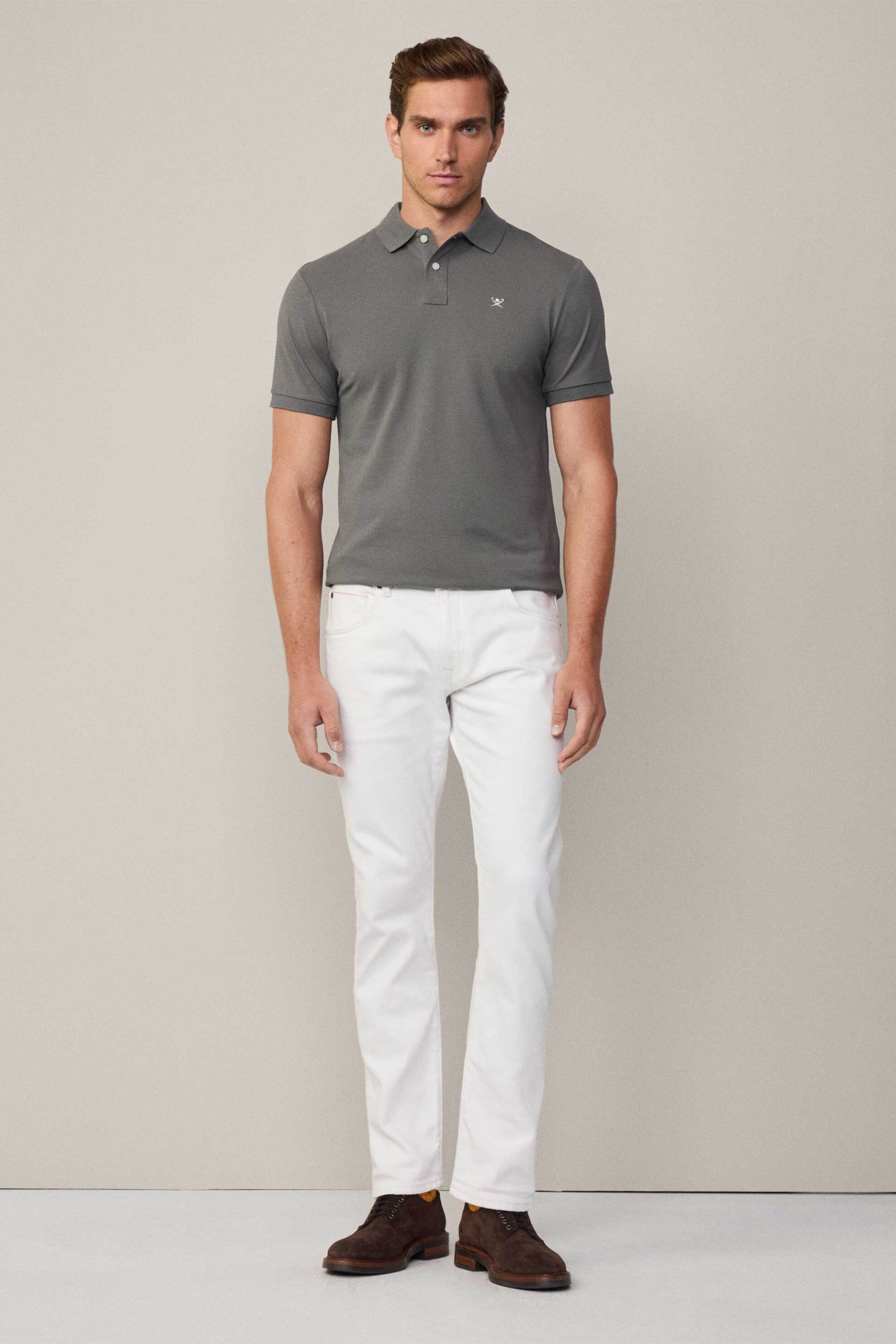 Hackett ανδρική κοντομάνικη πόλο μπλούζα πικέ με κεντημένο λογότυπο Slim Fit - HM562363 Λαδί φωτογραφία