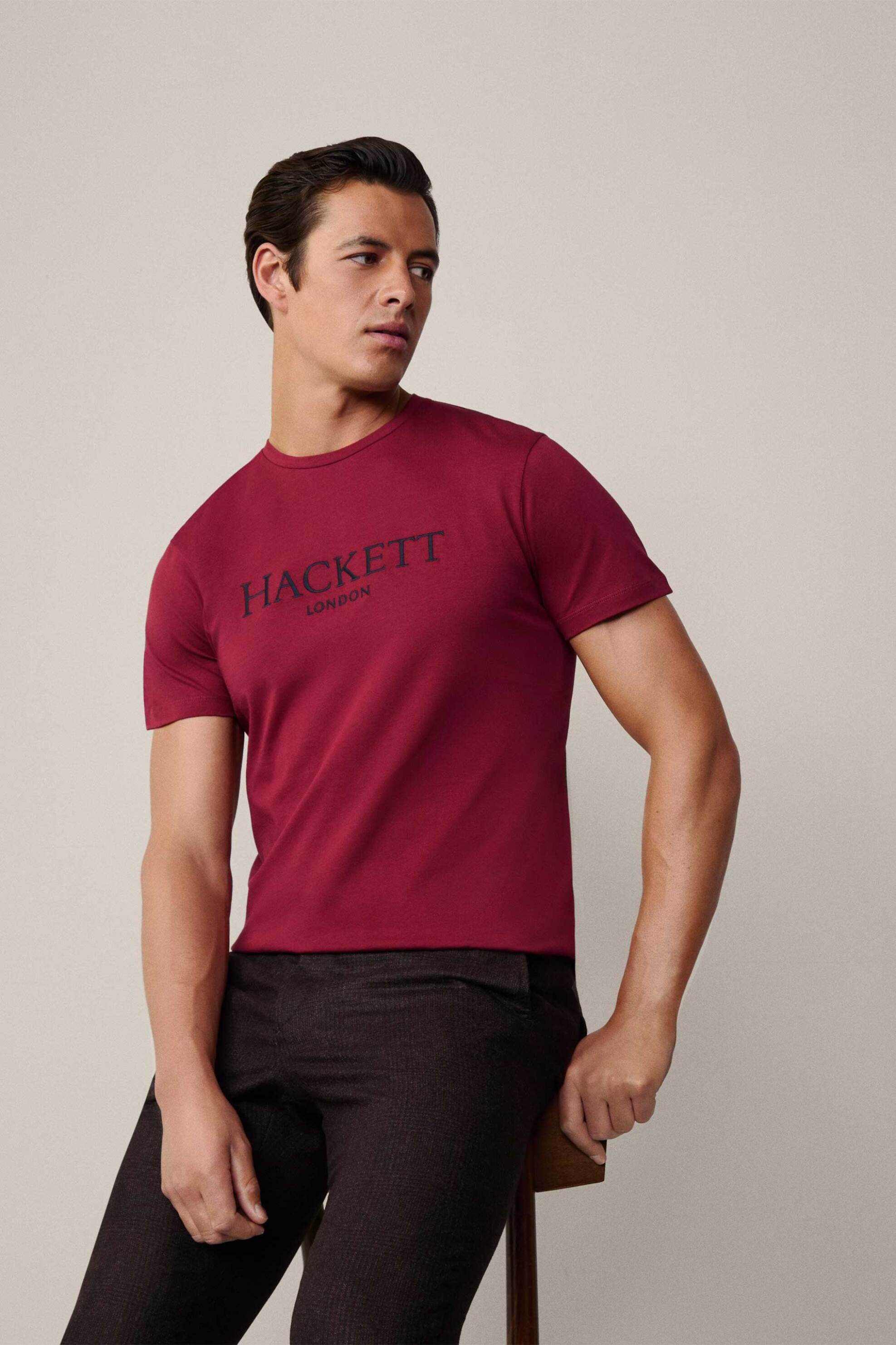 Hackett ανδρικό T-shirt με κεντημένο λογότυπο Classic Fit "Heritage" - HM500841 Μπορντό