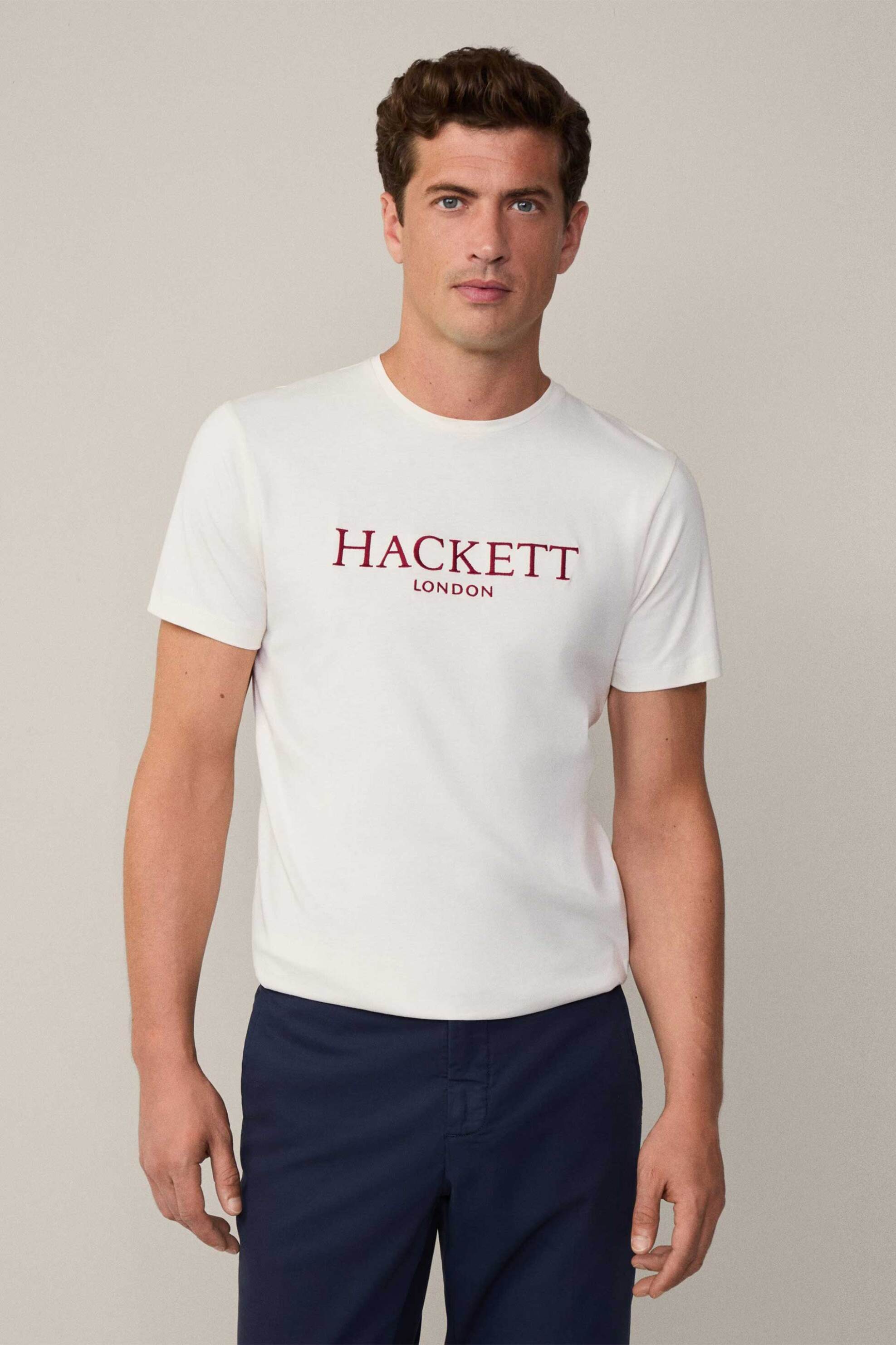 Hackett ανδρικό T-shirt με κεντημένο λογότυπο Classic Fit "Heritage" - HM500841 Λευκό