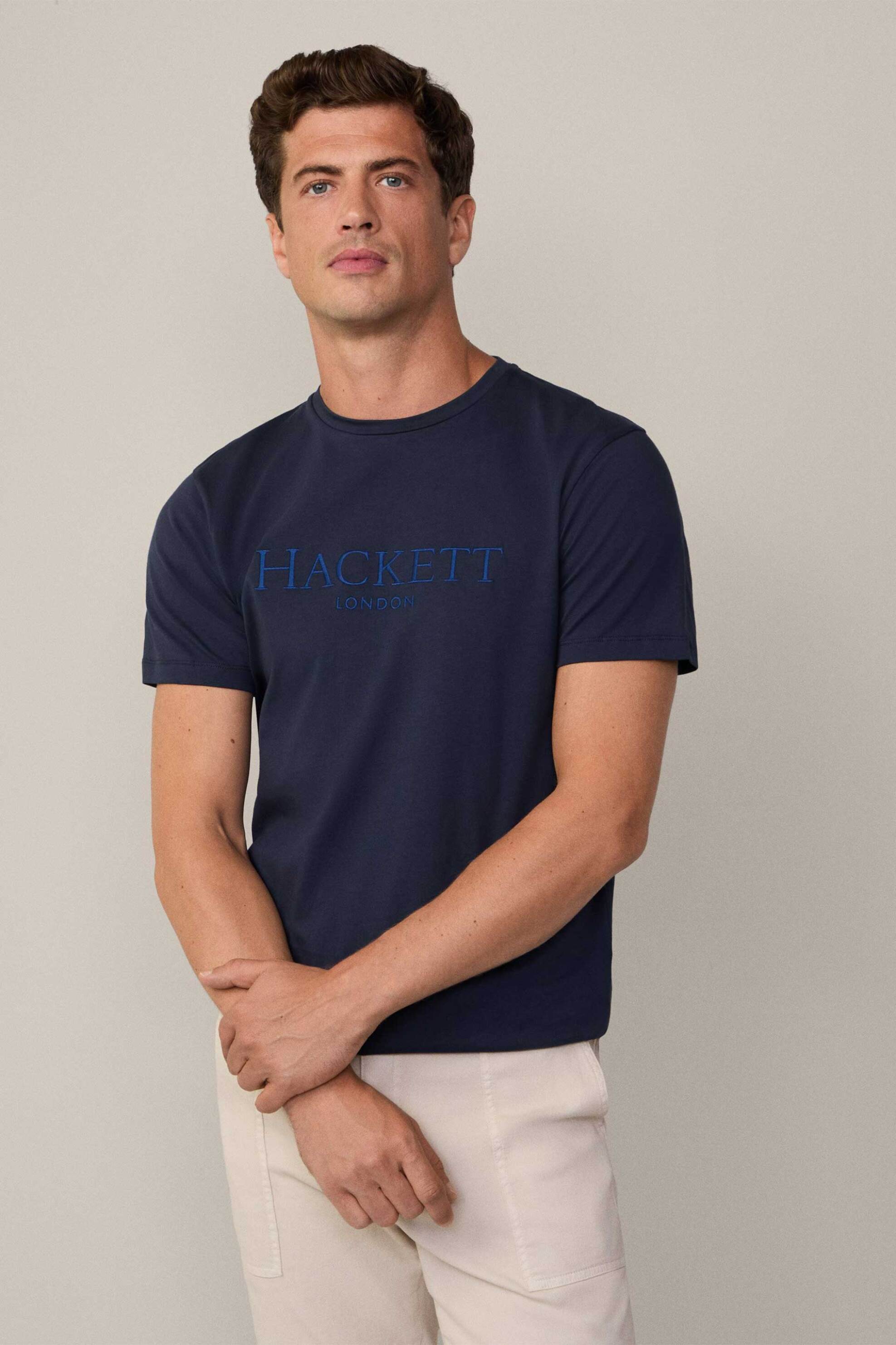 Hackett ανδρικό T-shirt με κεντημένο λογότυπο Classic Fit "Heritage" - HM500841 Μπλε Σκούρο