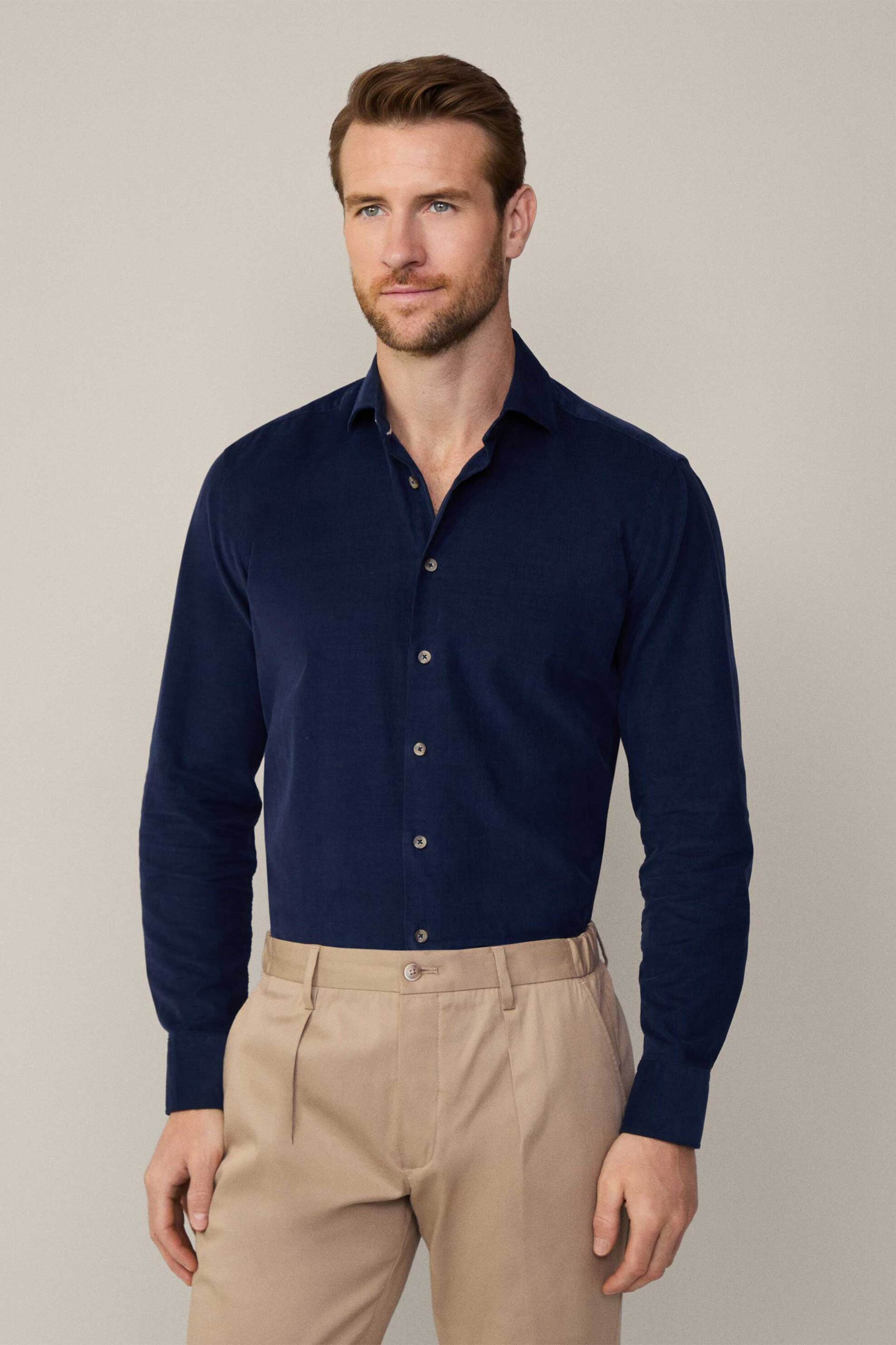 Hackett ανδρικό πουκάμισο κοτλέ Tailored Fit - HM3010093 Μπλε Σκούρο