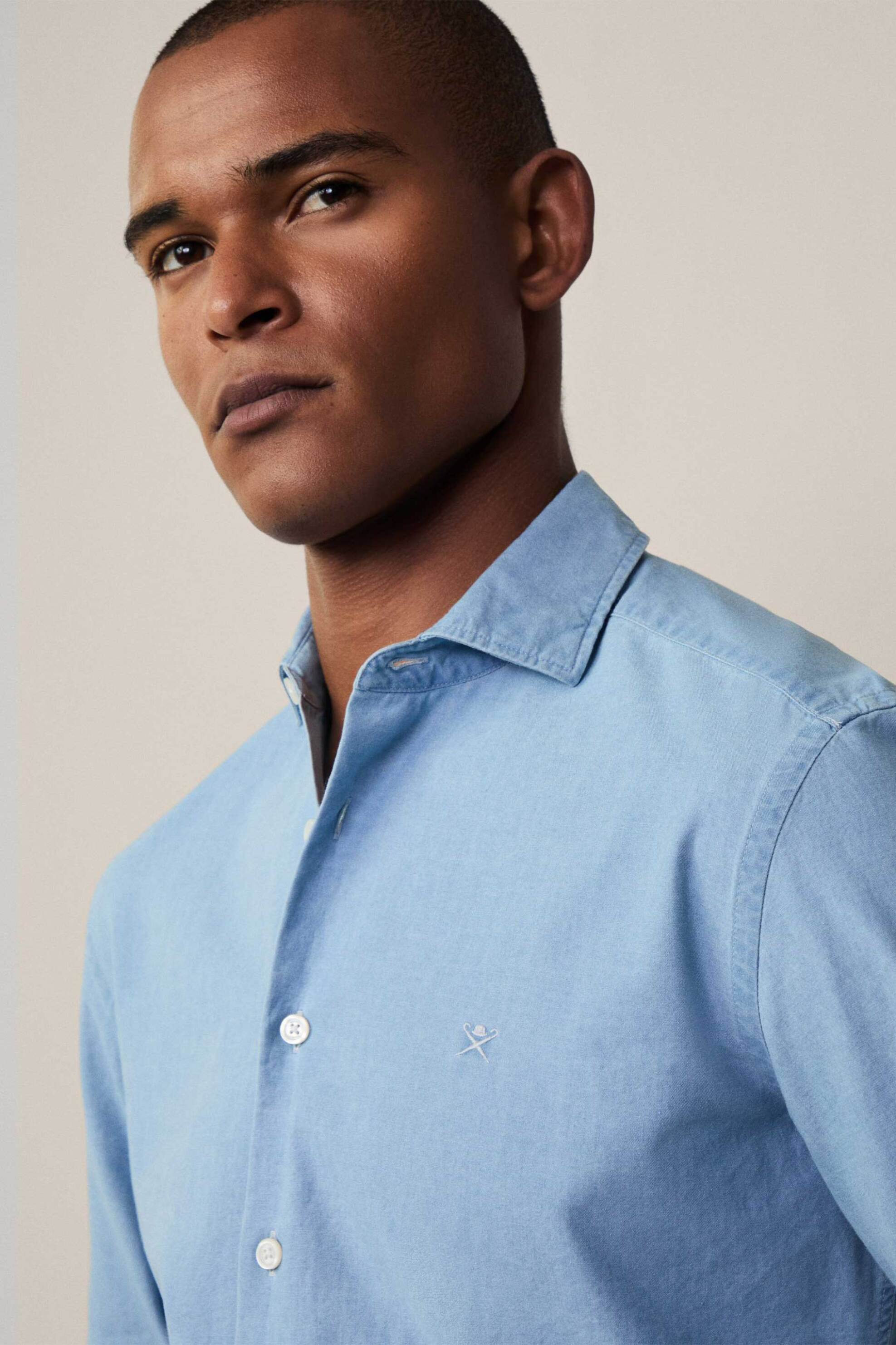 Hackett ανδρικό denim πουκάμισο με κεντημένο λογότυπο Tailored Fit - HM309966 Denim Blue φωτογραφία
