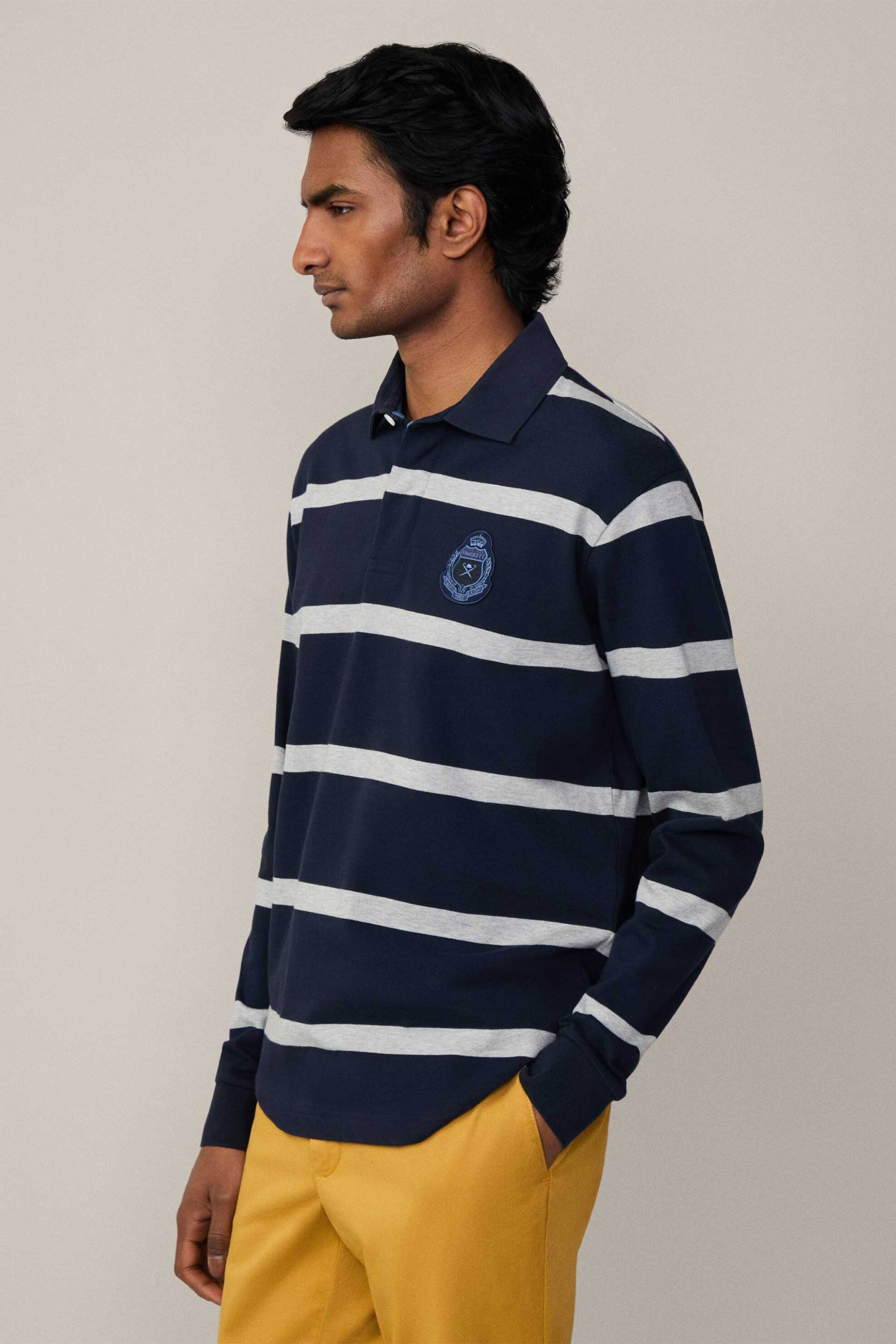 Hackett ανδρική πόλο μπλούζα με ριγέ σχέδιο και logo patch Classic Fit - HM570835 Μπλε Σκούρο