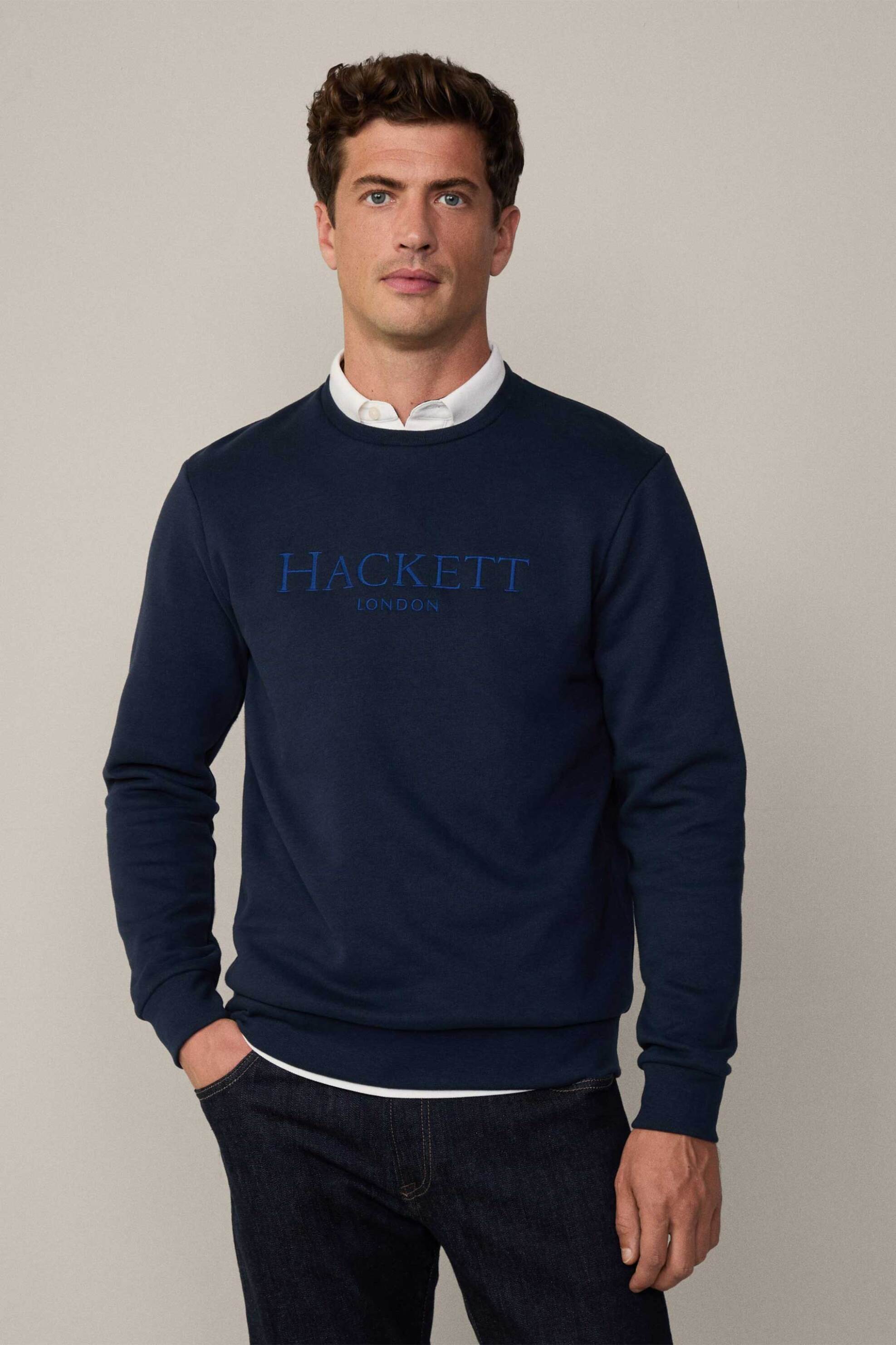 Hackett ανδρική μπλούζα φούτερ με κεντημένο λογότυπο Classic Fit "Heritage" - HM581279 Μπλε Σκούρο