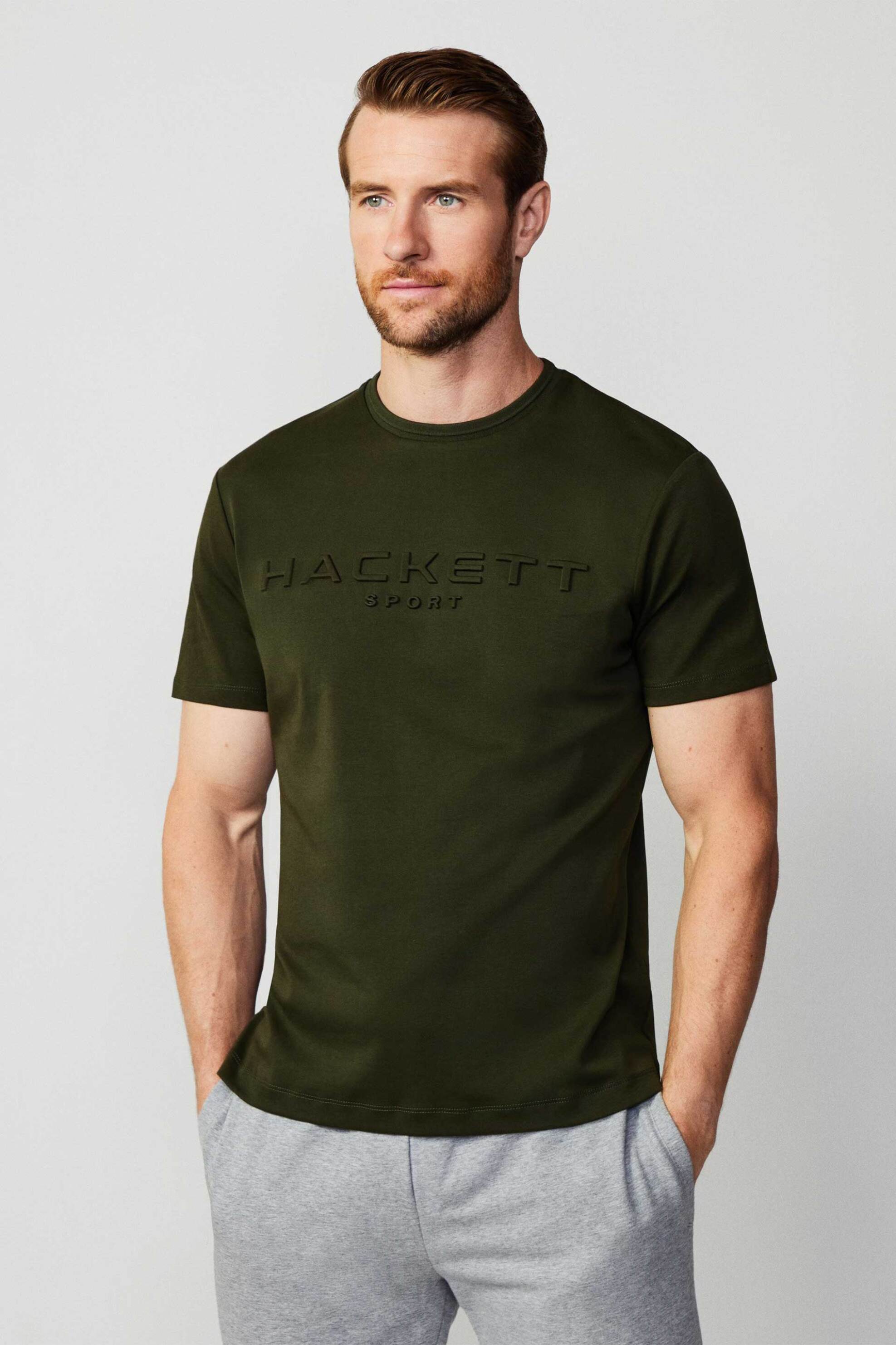 Hackett ανδρικό T-shirt με tone-on-tone κεντημένο λογότυπο Classic Fit - HM500829 Λαδί