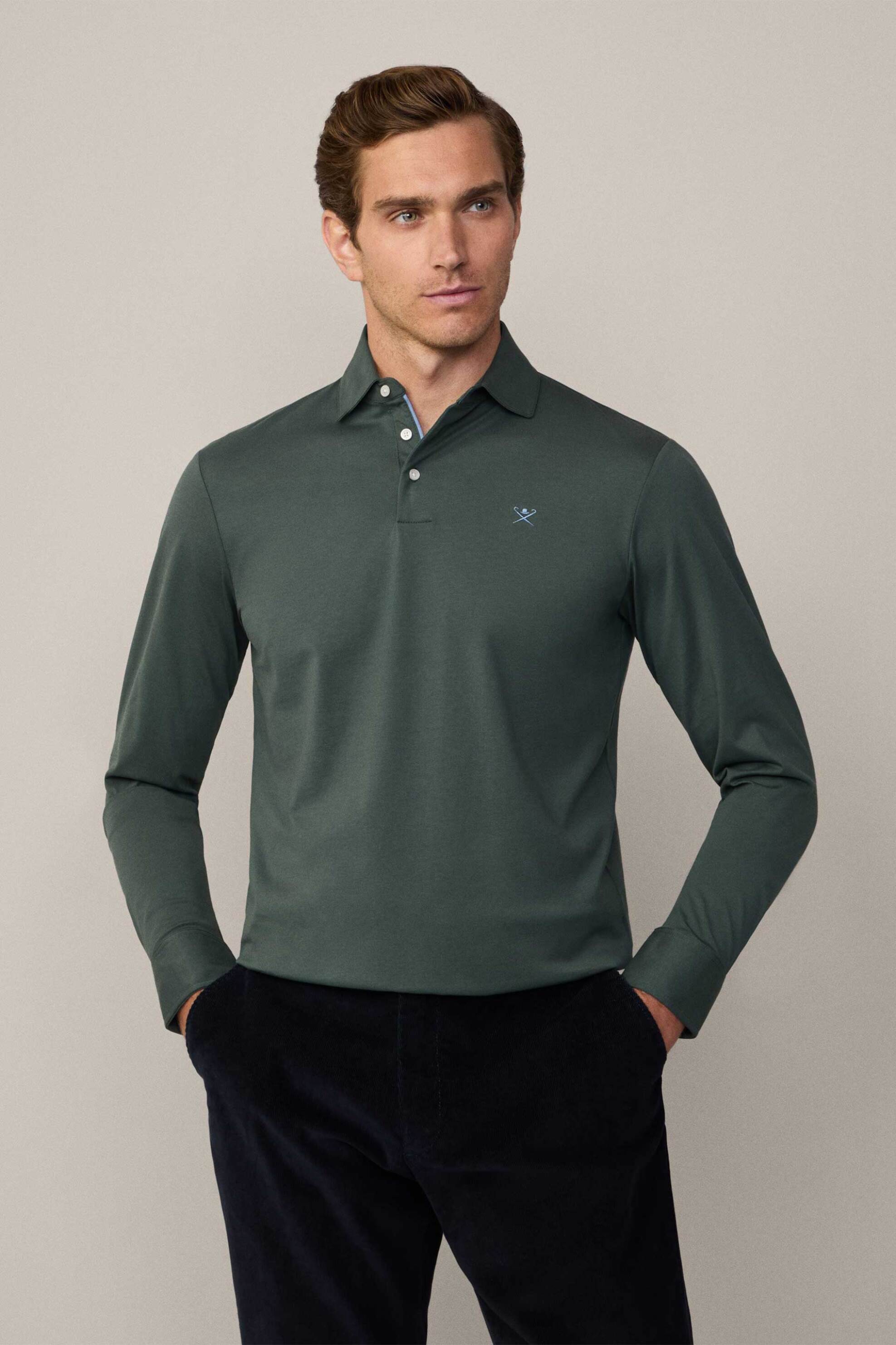 Hackett ανδρική πόλο μπλούζα με κεντημένο logo Classic Fit - HM550970 Πράσινο Σκούρο
