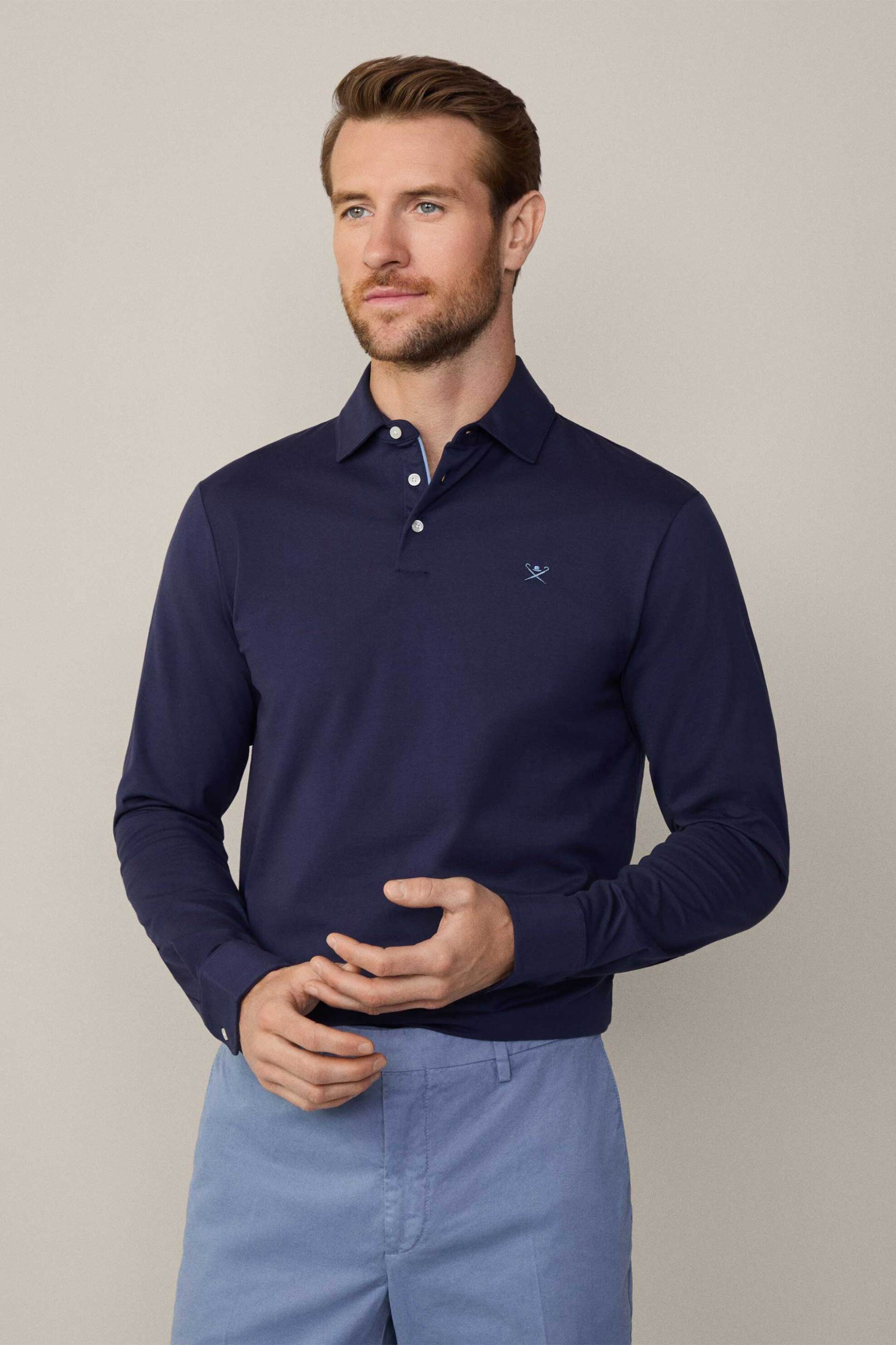 Hackett ανδρική πόλο μπλούζα με κεντημένο logo Classic Fit - HM550970 Μπλε Σκούρο