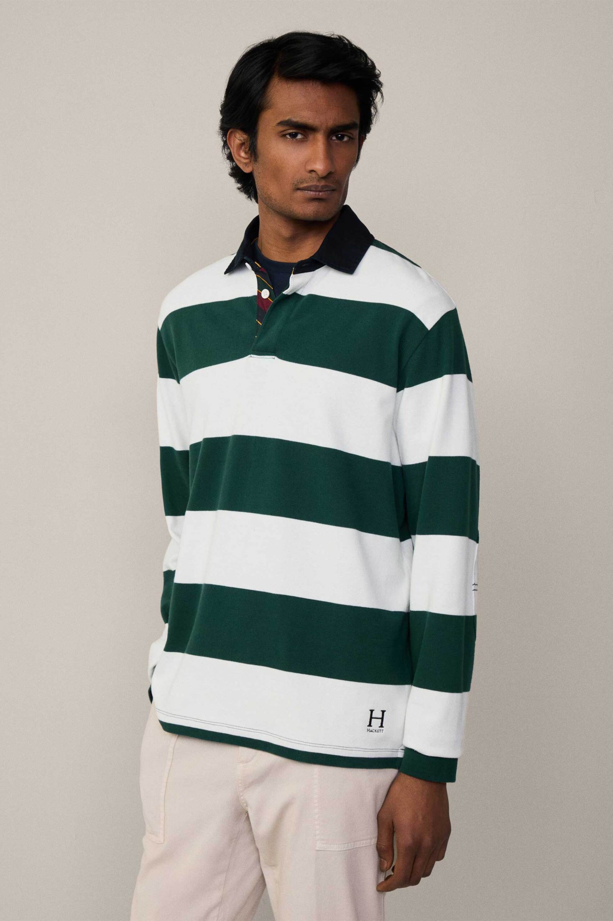 Hackett ανδρική πόλο μπλούζα με ριγέ σχέδιο Classic Fit - HM570830 Πράσινο Σκούρο