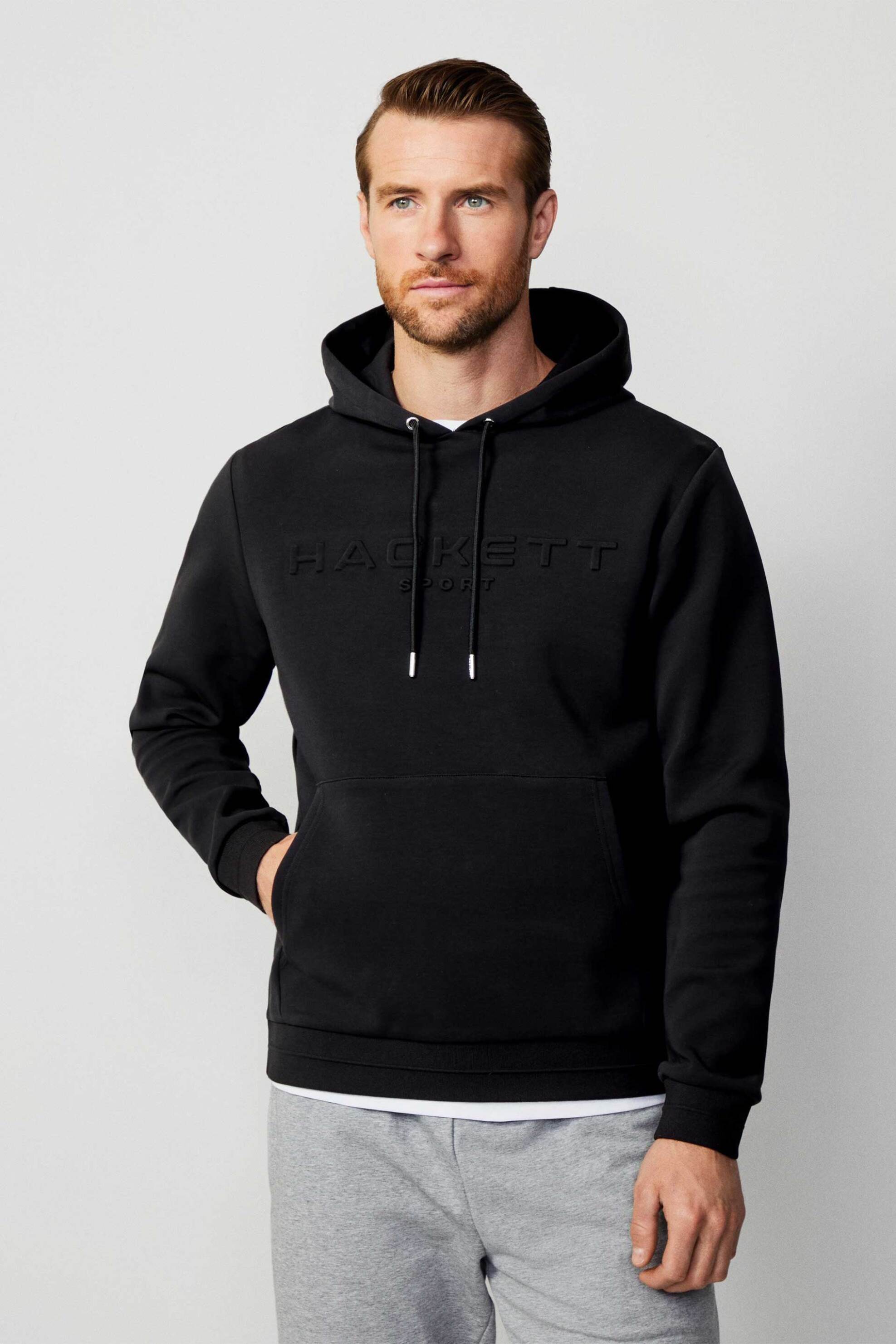 Hackett ανδρική μπλούζα φούτερ με κουκούλα και κεντημένο λογότυπο Classic Fit - HM581265 Μαύρο
