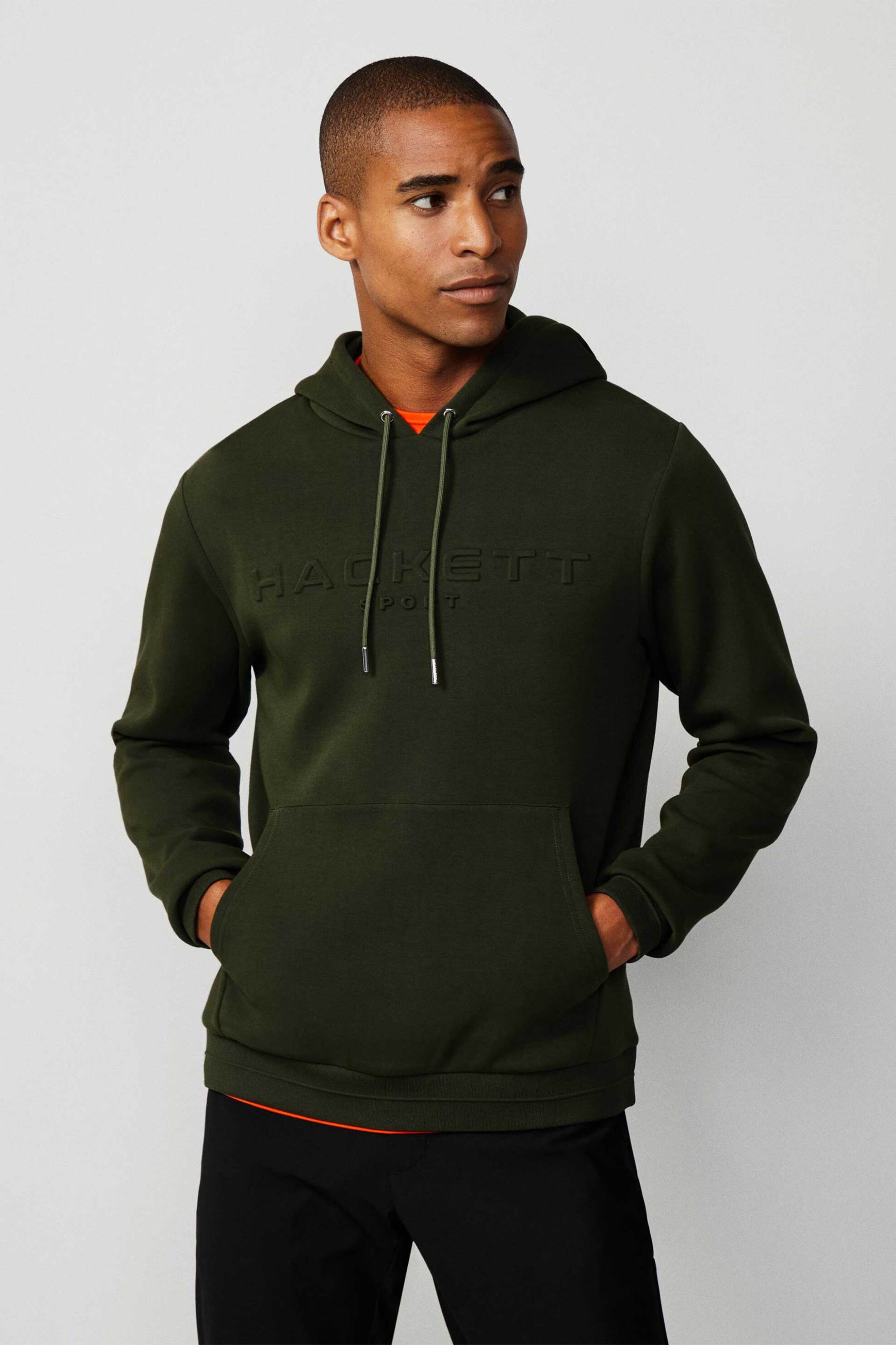 Hackett ανδρική μπλούζα φούτερ με κουκούλα και κεντημένο λογότυπο Classic Fit - HM581265 Λαδί