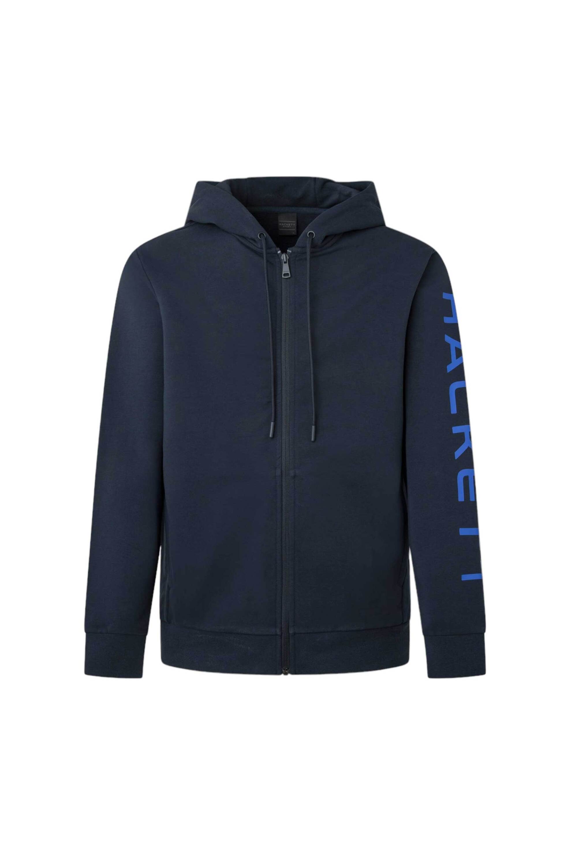 Hackett ανδρική ζακέτα φούτερ με κουκούλα και λογότυπο στο μανίκι Classic Fit - HM581266 Μπλε Σκούρο