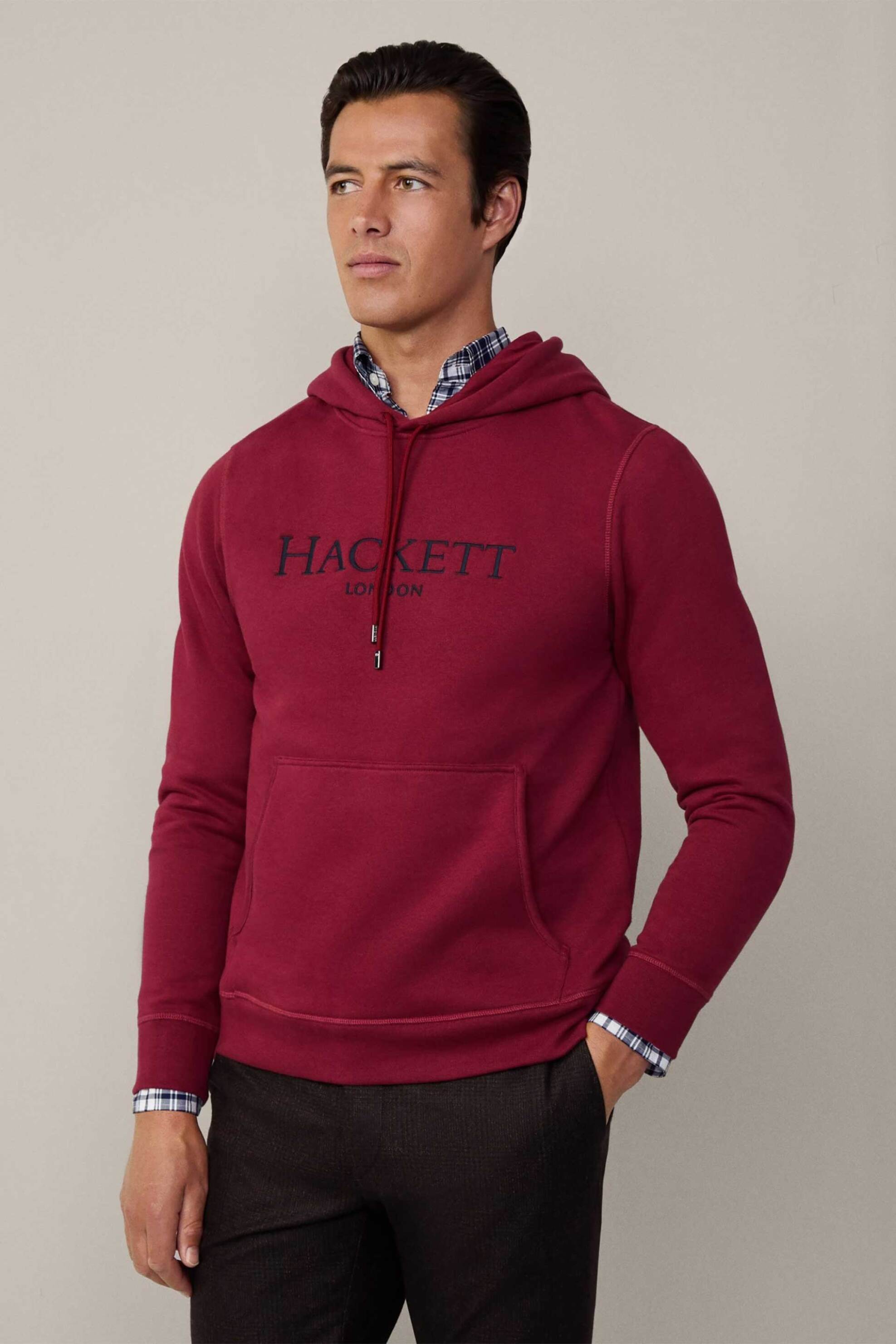Hackett ανδρική μπλούζα φούτερ με κουκούλα και κεντημένο λογότυπο Classic Fit - HM581289 Μπορντό