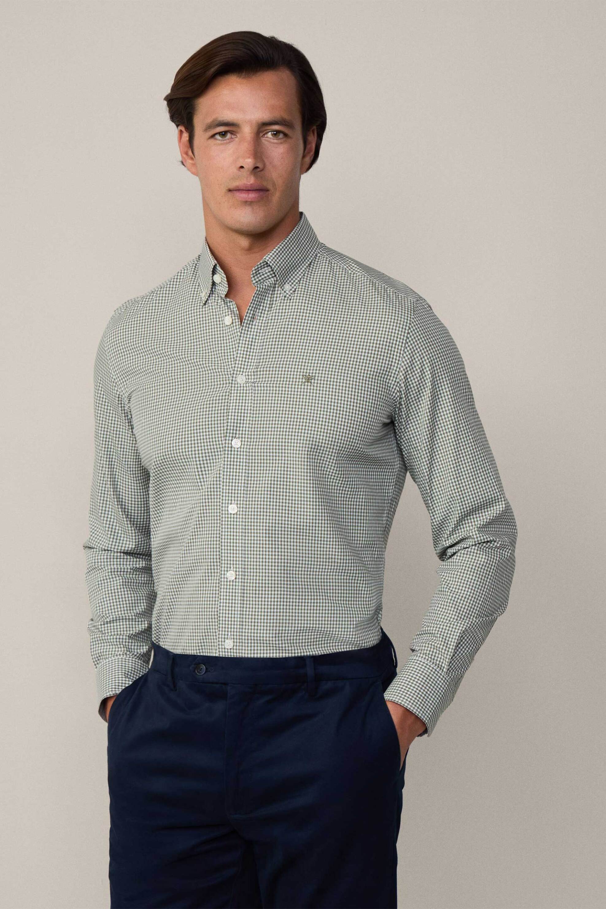 Hackett ανδρικό πουκάμισο με ψιλό καρό σχέδιο Tailored Fit - HM309967 Πράσινο Σκούρο