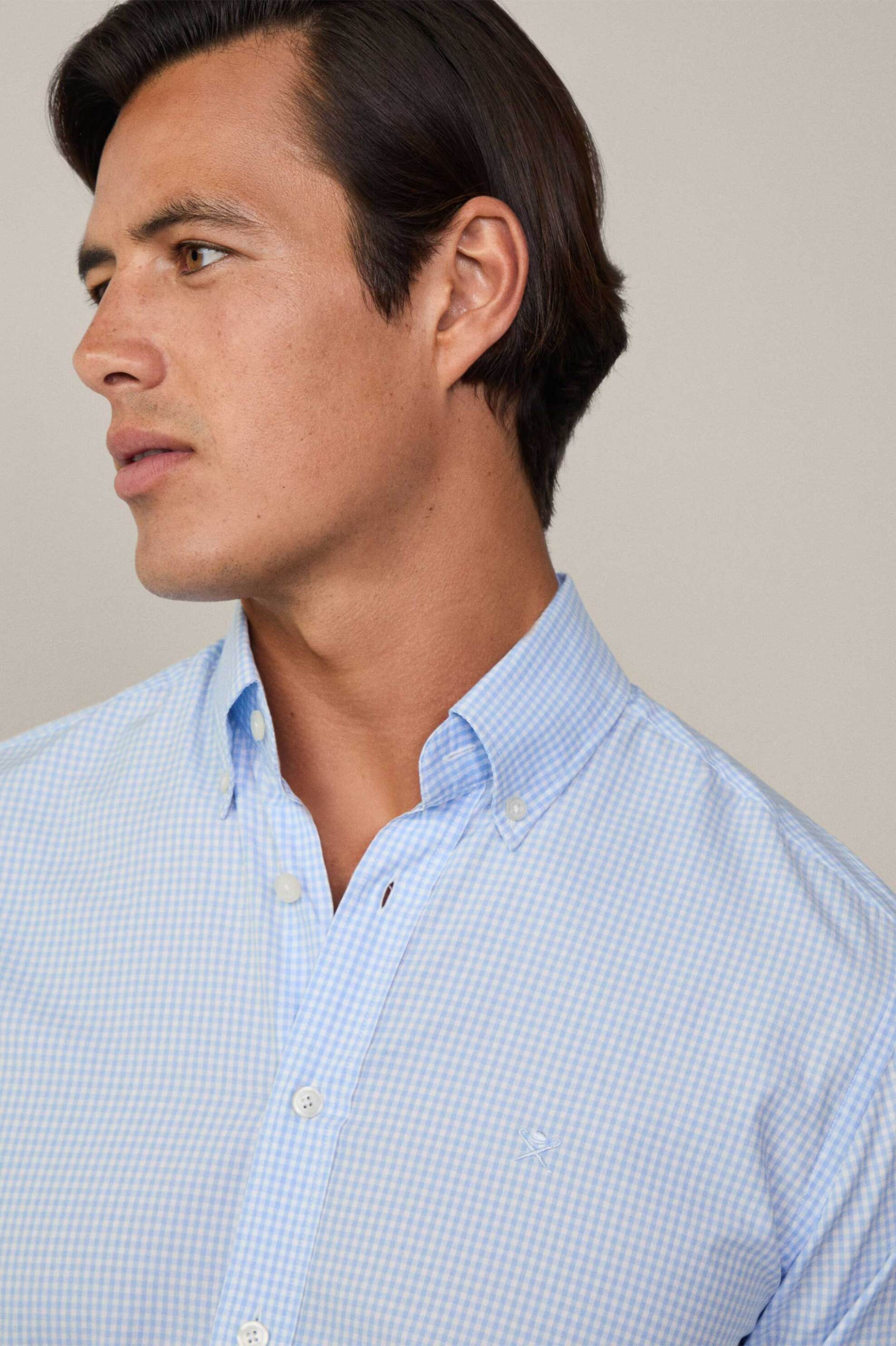 Hackett ανδρικό πουκάμισο με ψιλό καρό σχέδιο Tailored Fit - HM309967 Μπλε Ανοιχτό φωτογραφία
