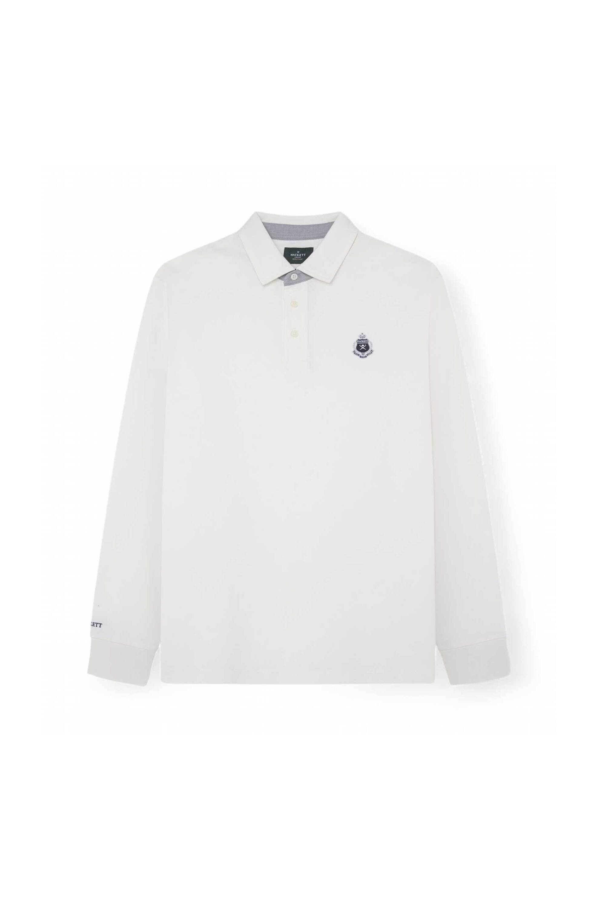 Hackett ανδρική μπλούζα πόλο μονόχρωμη με λογότυπο - HM550982 Λευκό