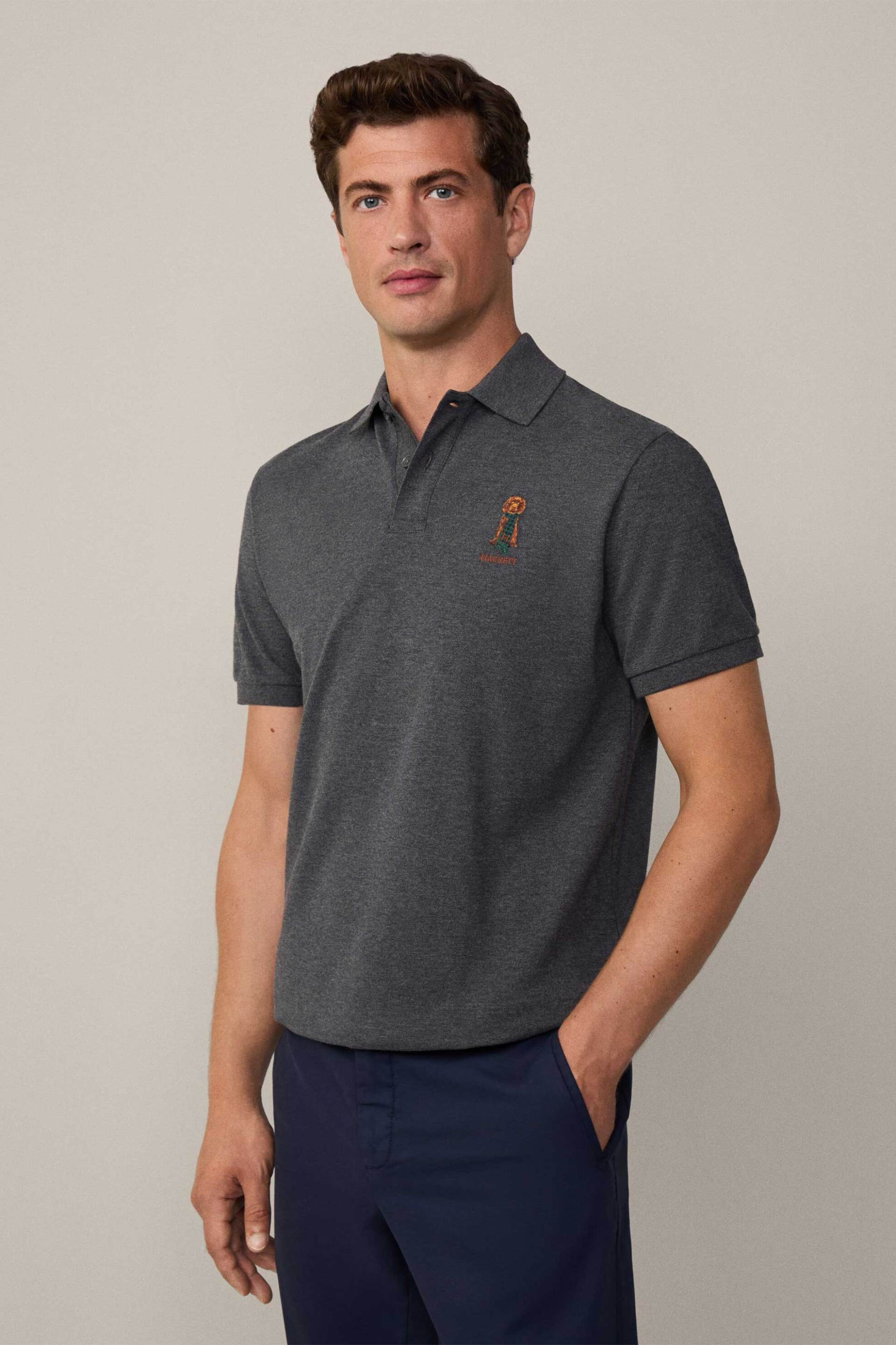 Hackett ανδρική μπλούζα πόλο με λογότυπο - HM563357 Ανθρακί