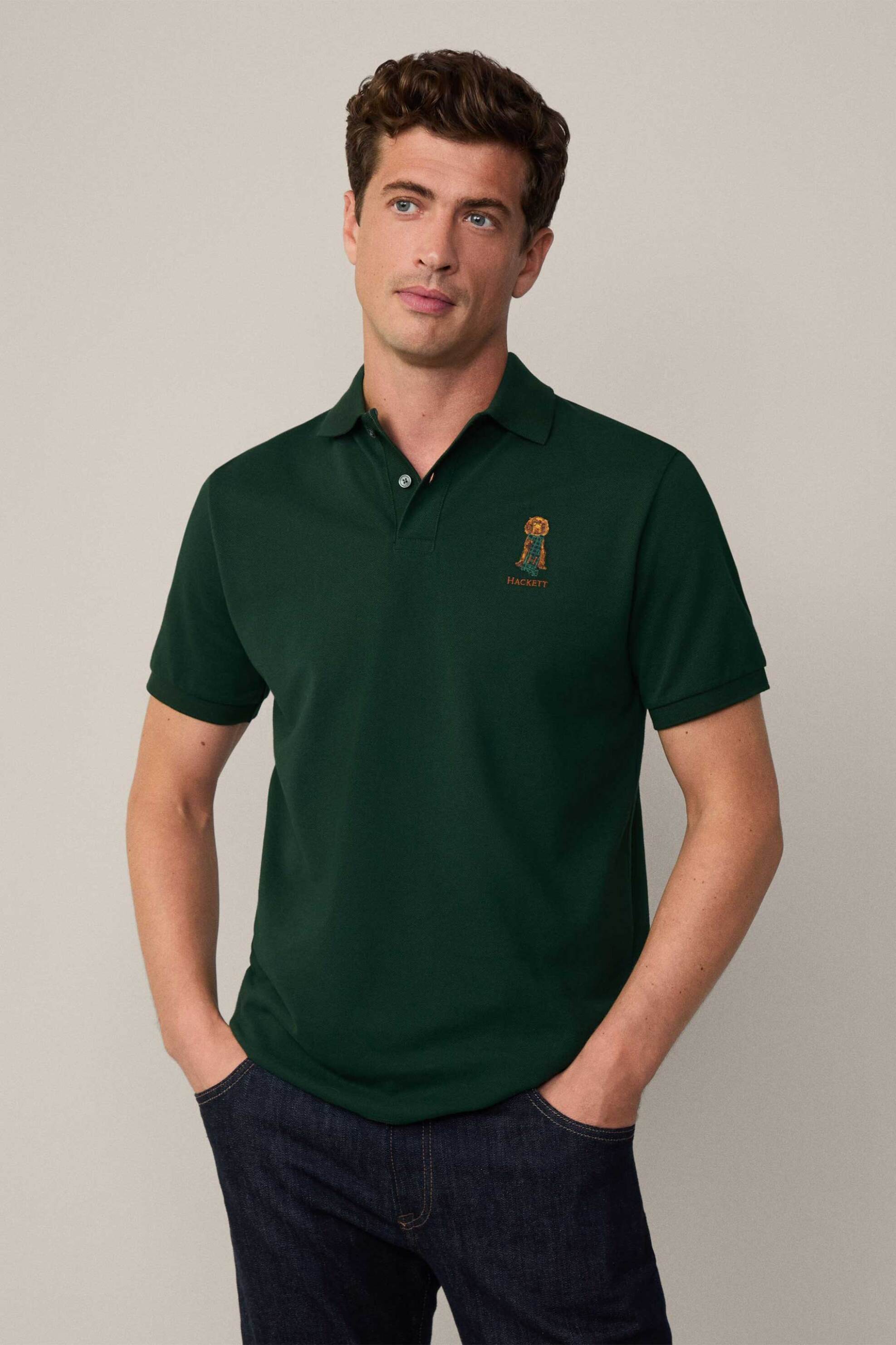 Hackett ανδρική μπλούζα πόλο με λογότυπο - HM563357 Πράσινο Σκούρο