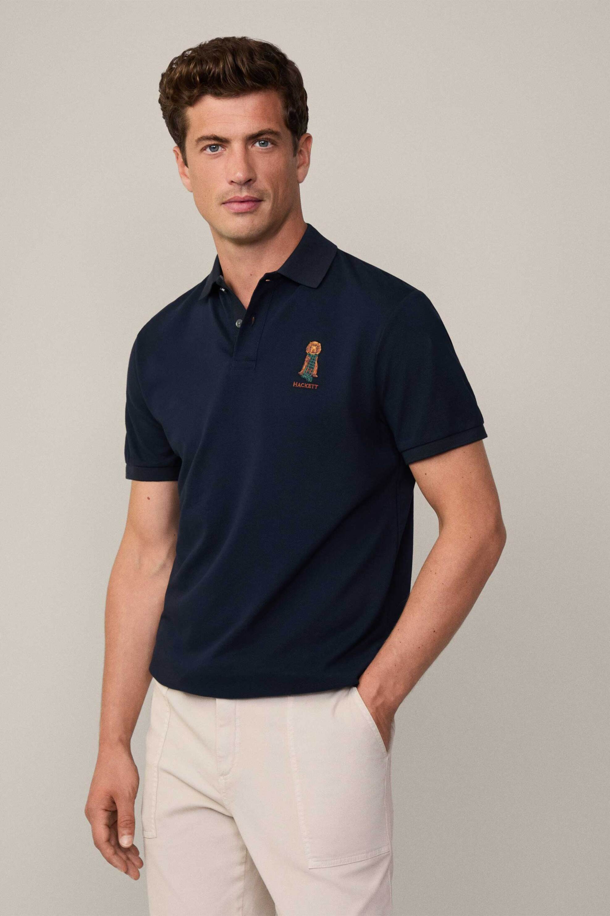 Hackett ανδρική μπλούζα πόλο με λογότυπο - HM563357 Μπλε Σκούρο