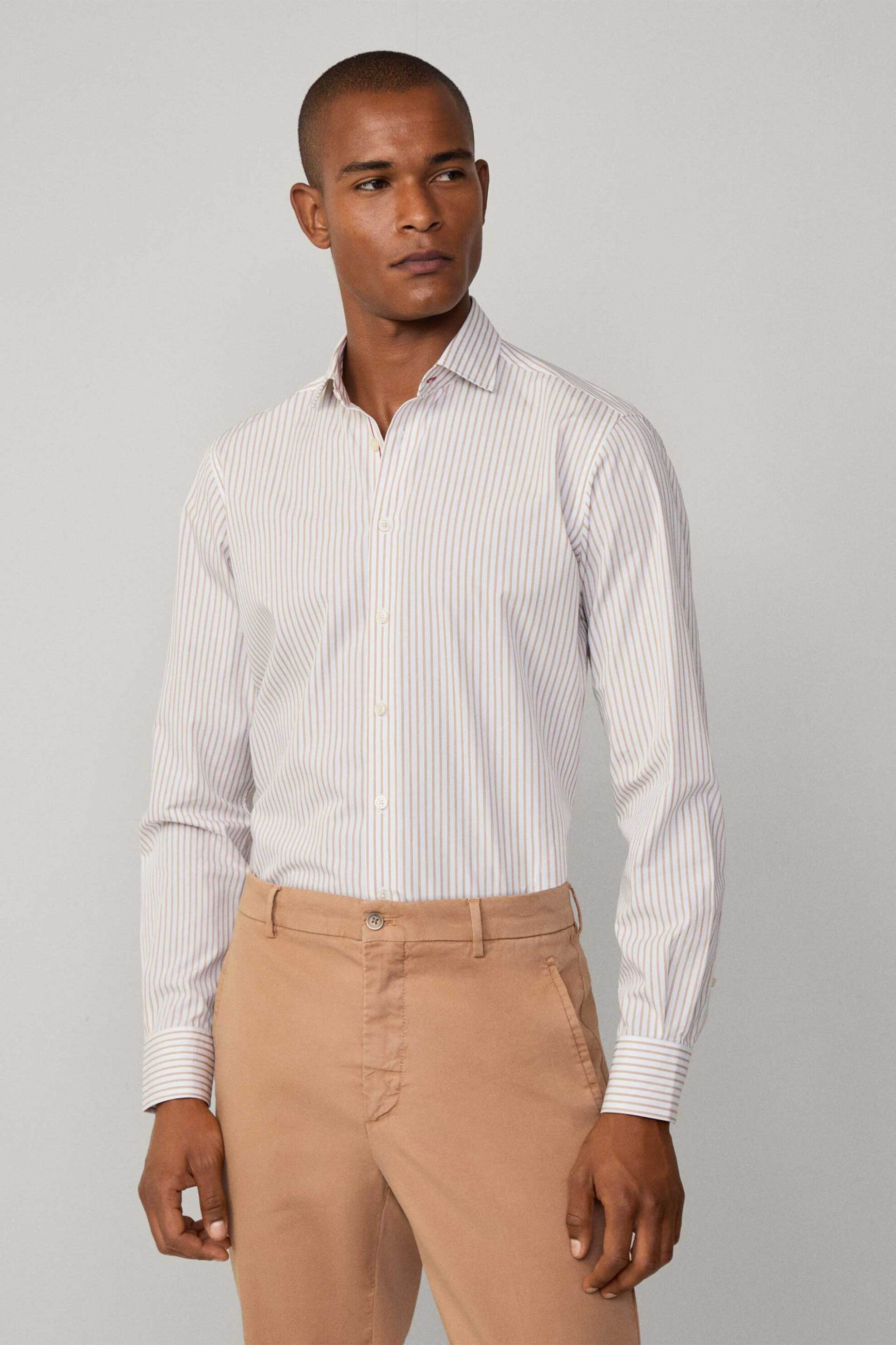 Hackett ανδρικό πουκάμισο με ριγέ σχέδιο Classic Fit - HM3010134 Μπεζ