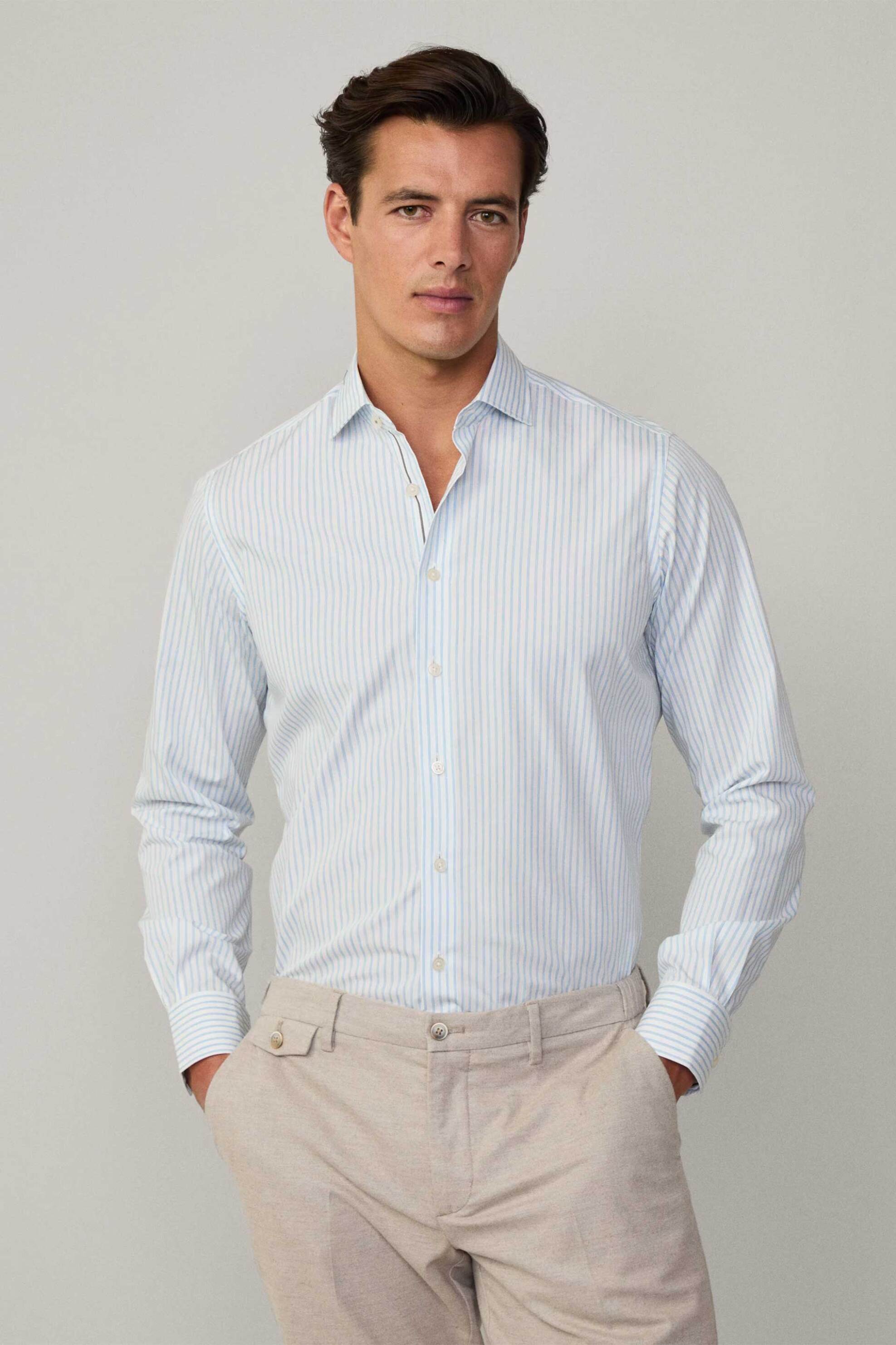 Hackett ανδρικό πουκάμισο με ριγέ σχέδιο Classic Fit - HM3010134 Μπλε Ανοιχτό