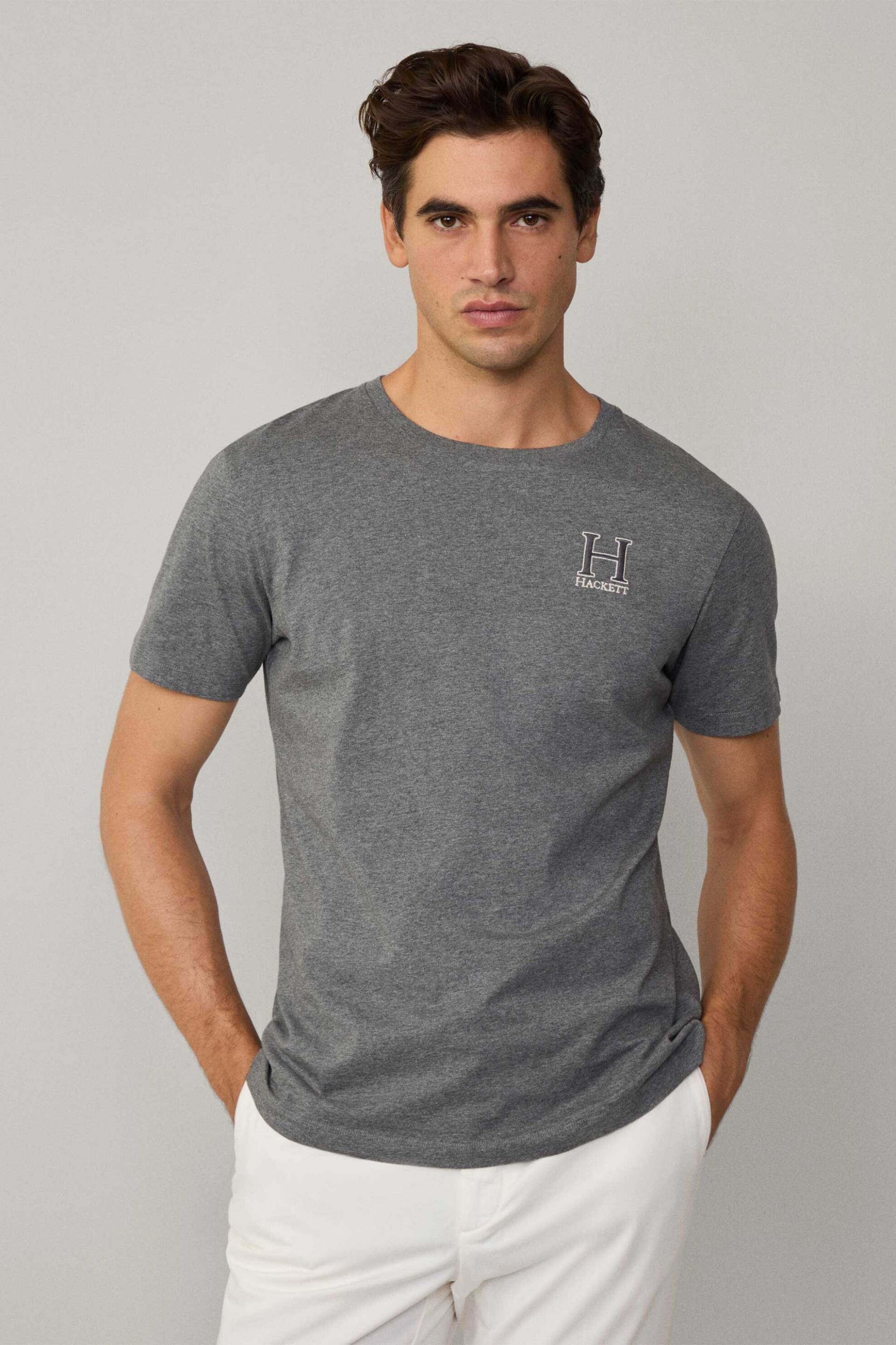 Hackett ανδρικό T-shirt με κεντημένο λογότυπο Classic Fit - HM500858 Γκρι