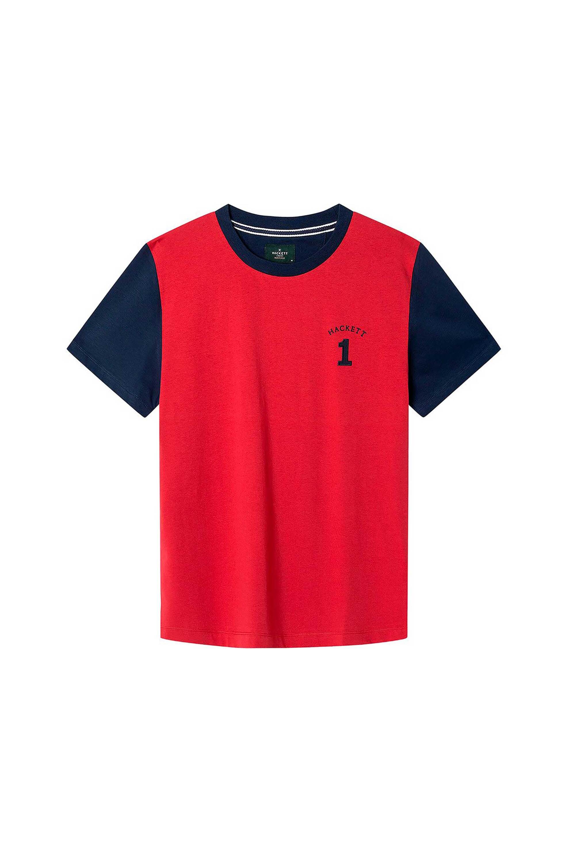 Hackett ανδρικό T-shirt με διχρωμία και print Classic Fit - HM500895 Κόκκινο
