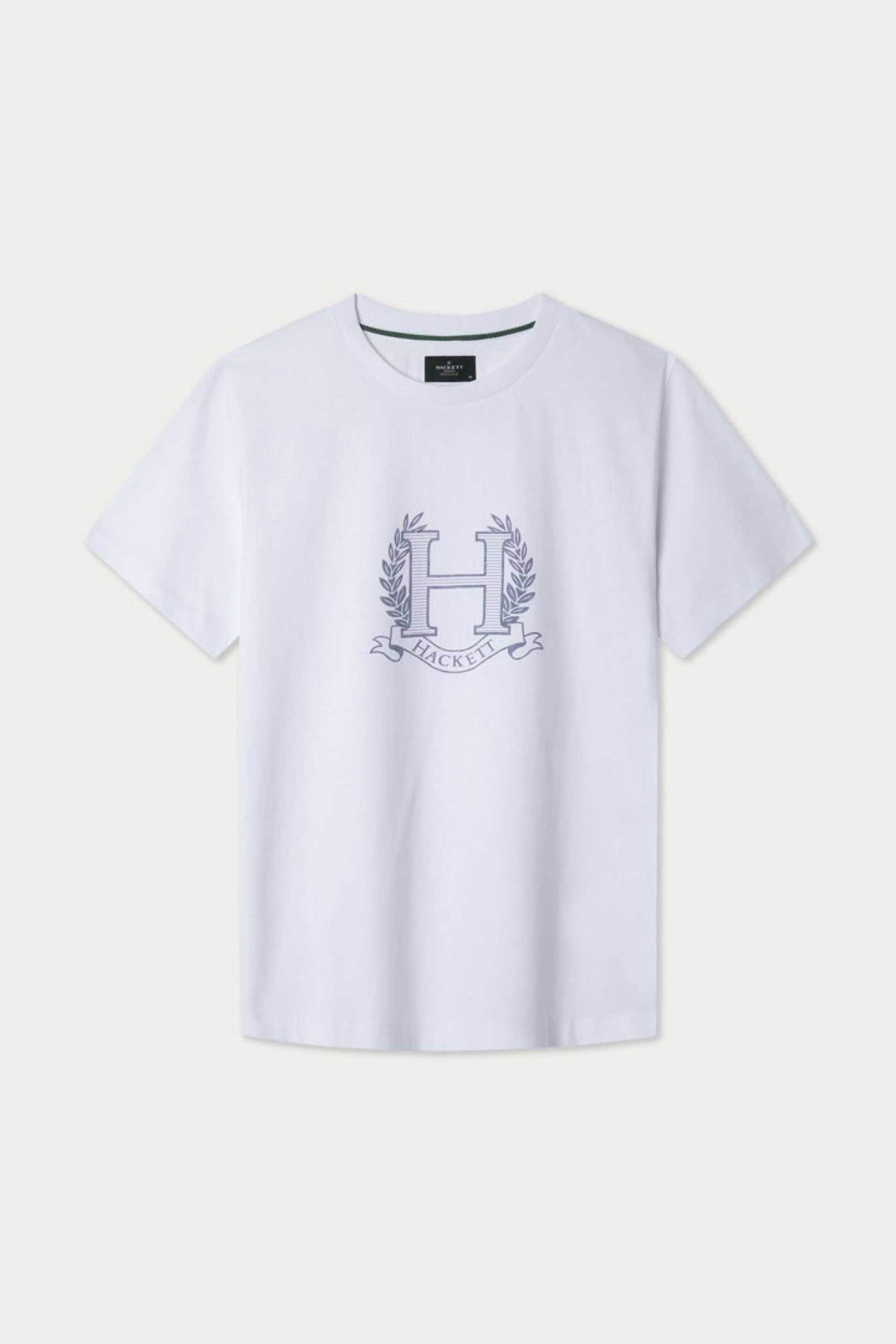 Hackett ανδρικό T-shirt με logo graphic print Classic Fit - HM500897 Λευκό