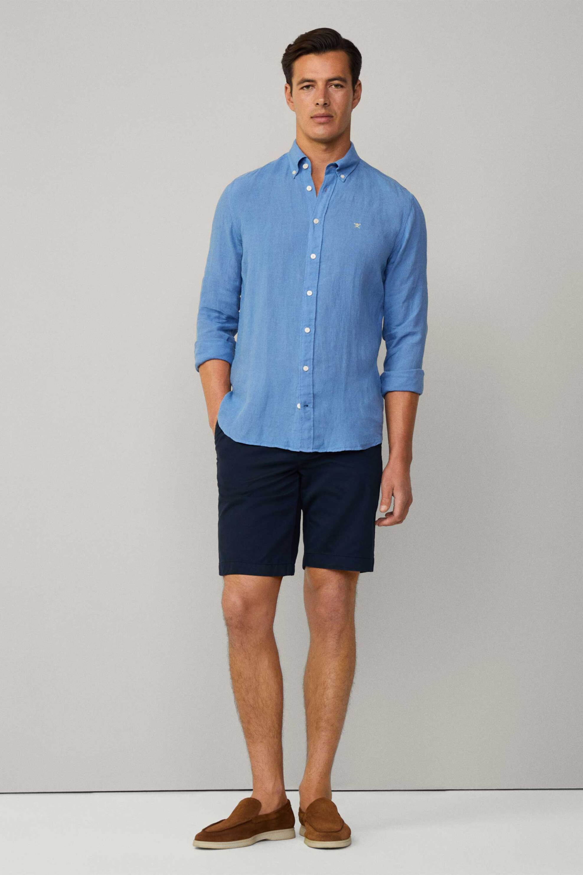 Hackett ανδρική βερμούδα chino μονόχρωμη Classic Fit - HM801328 Μπλε Σκούρο