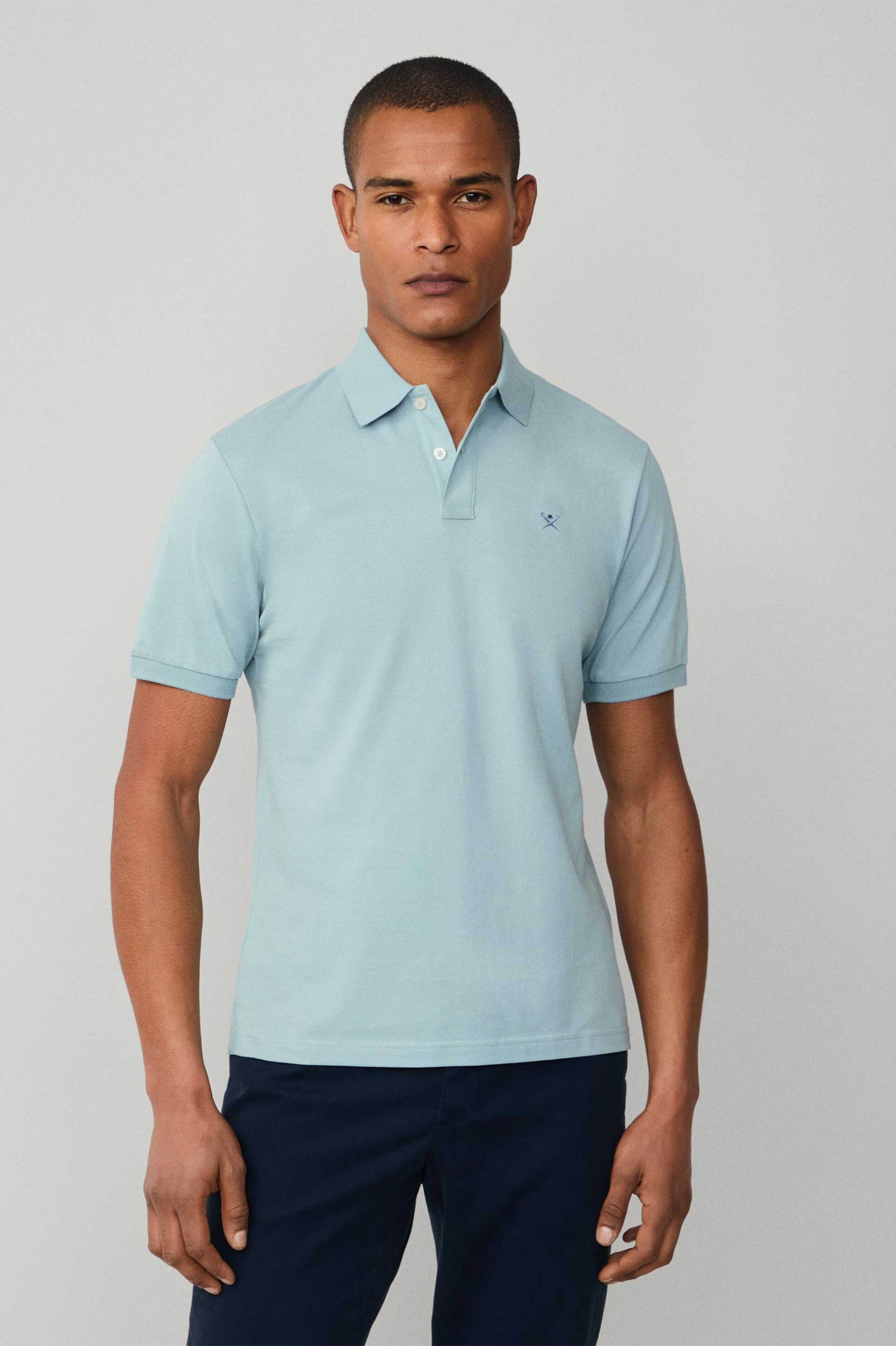 Hackett ανδρική μπλούζα πόλο πικέ κοντομάνικη με κεντημένο λογότυπο Slim Fit - HM563426 Σιελ