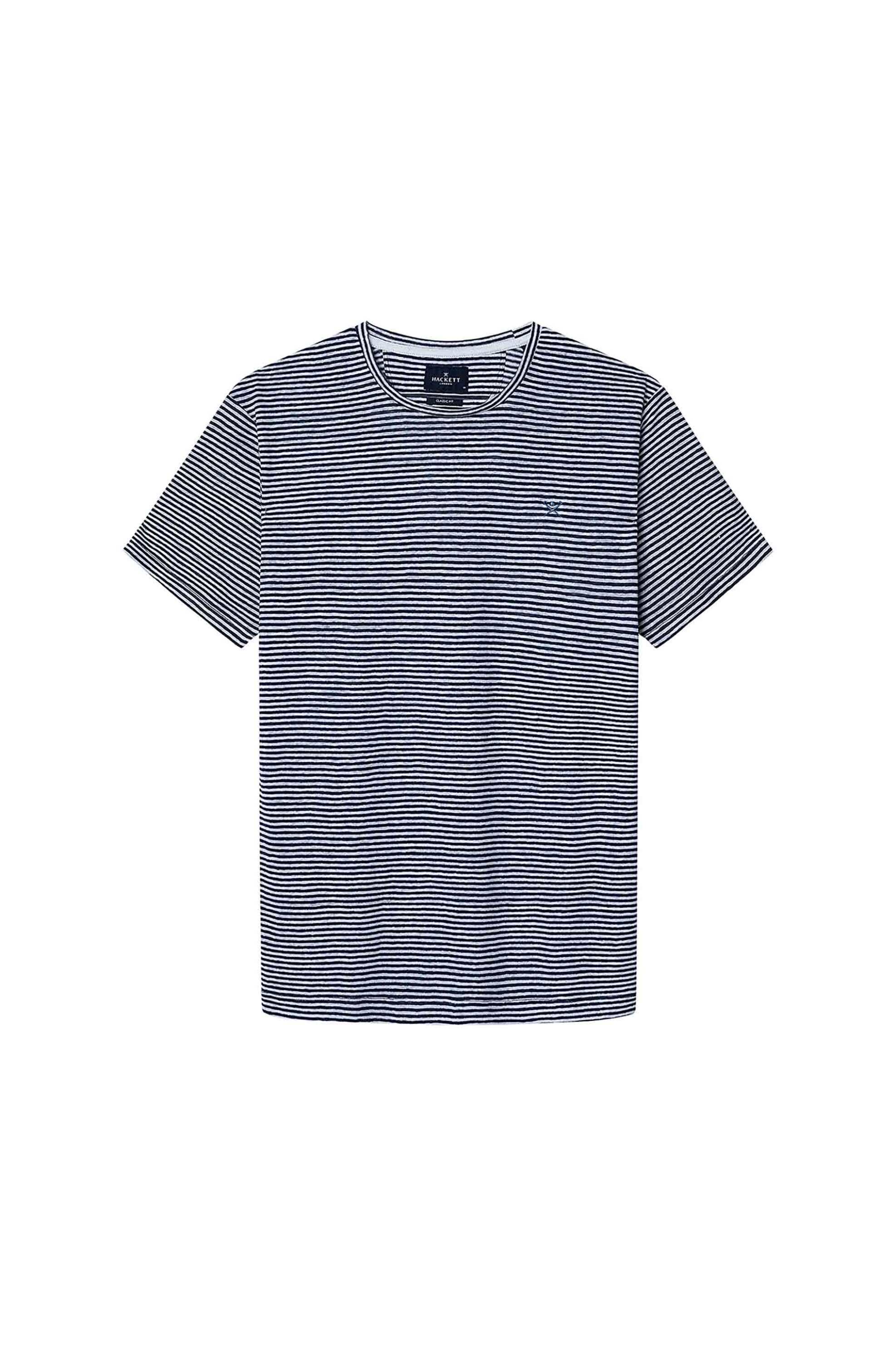 Hackett ανδρικό λινό T-shirt με ριγέ σχέδιο και λογότυπο Classic Fit - HM500888 Μπλε Σκούρο
