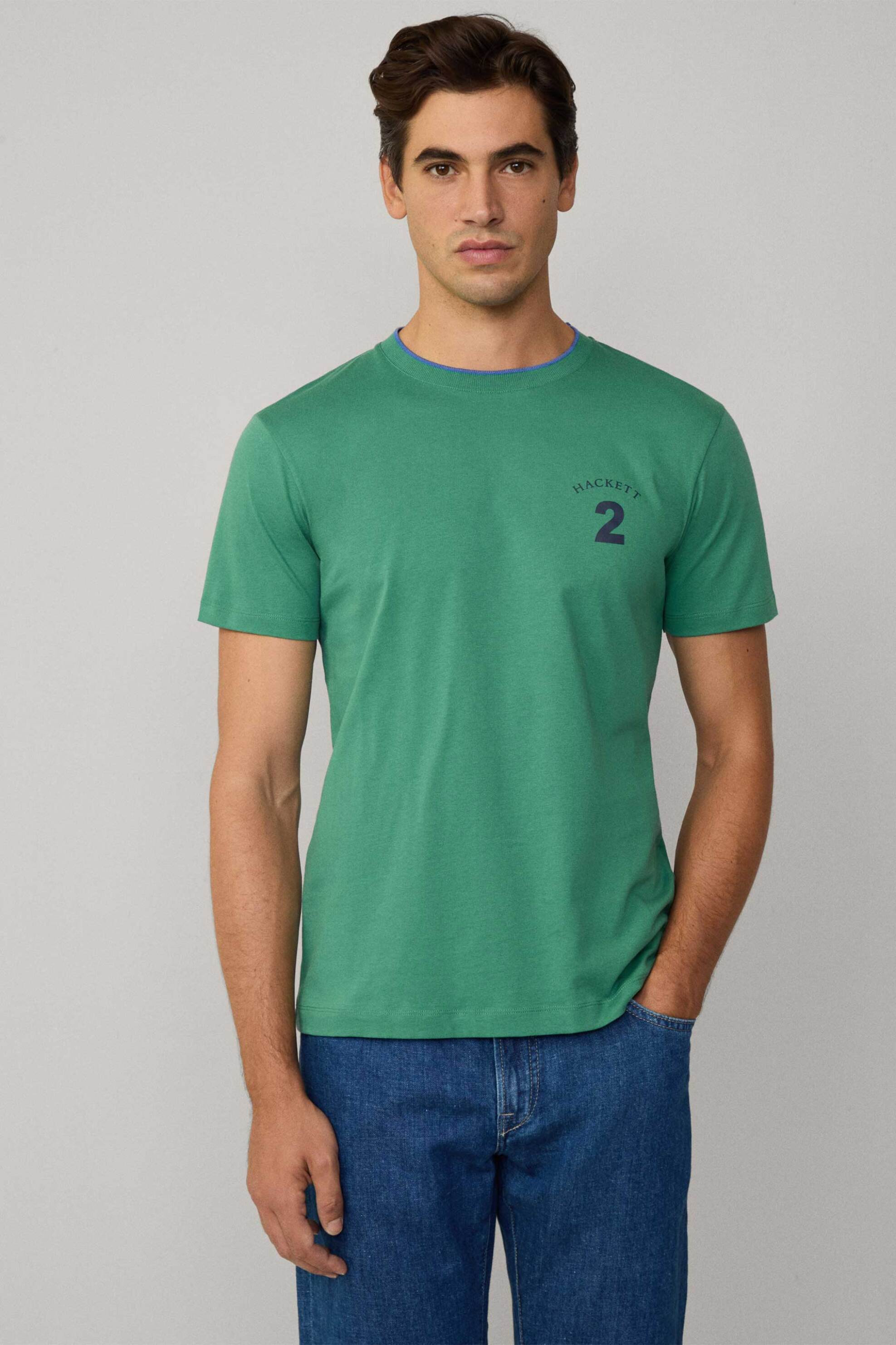 Hackett ανδρικό T-shirt με logo print Classic Fit - HM500894 Πράσινο