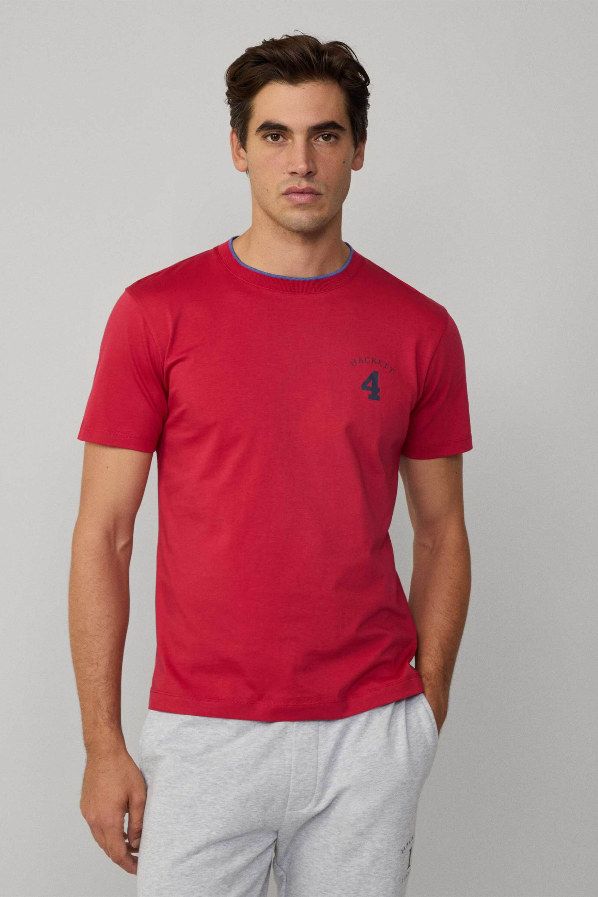 Hackett ανδρικό T-shirt με logo print Classic Fit - HM500894 Κόκκινο