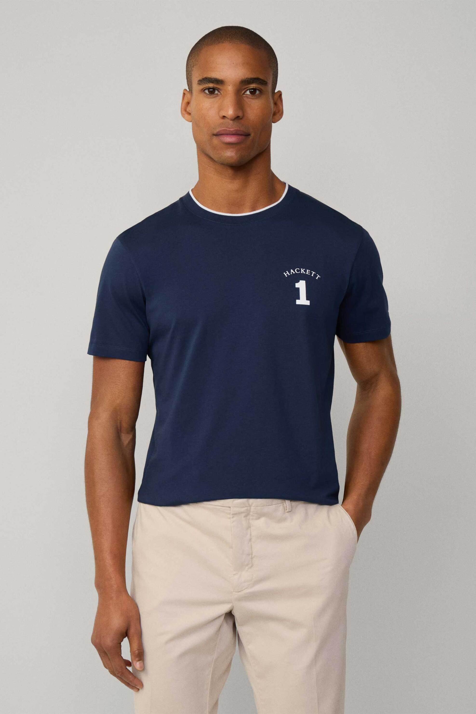 Hackett ανδρικό T-shirt με logo print Classic Fit - HM500894 Μπλε Σκούρο