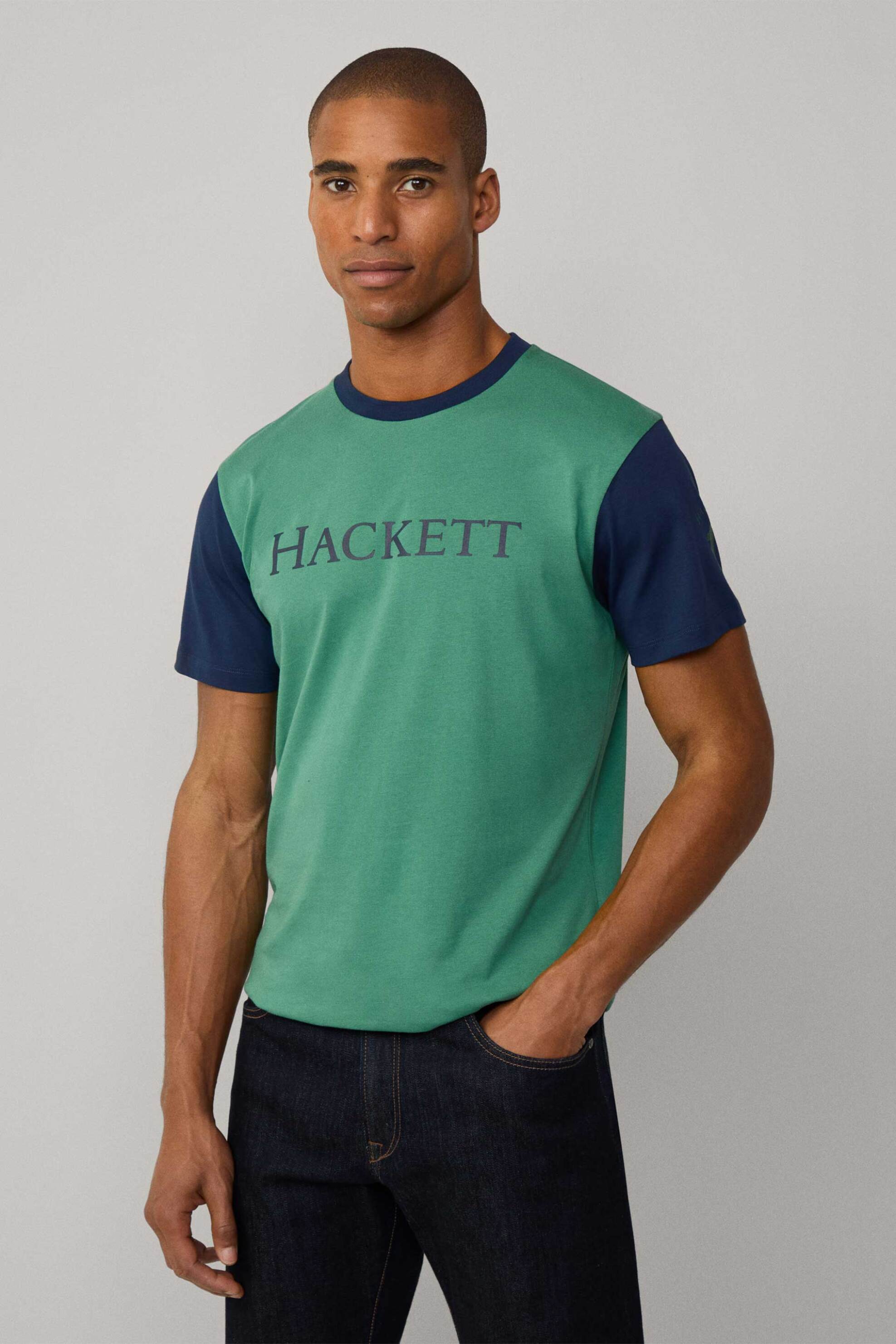 Hackett ανδρικό T-shirt με logo print και διχρωμία Classic Fit - HM500896 Πράσινο