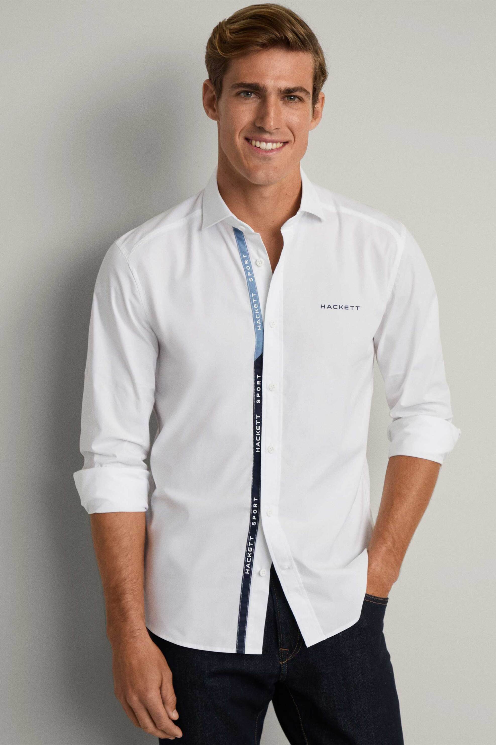 Hackett ανδρικό πουκάμισο με logo tape Tailored Fit - HM3010308 Λευκό