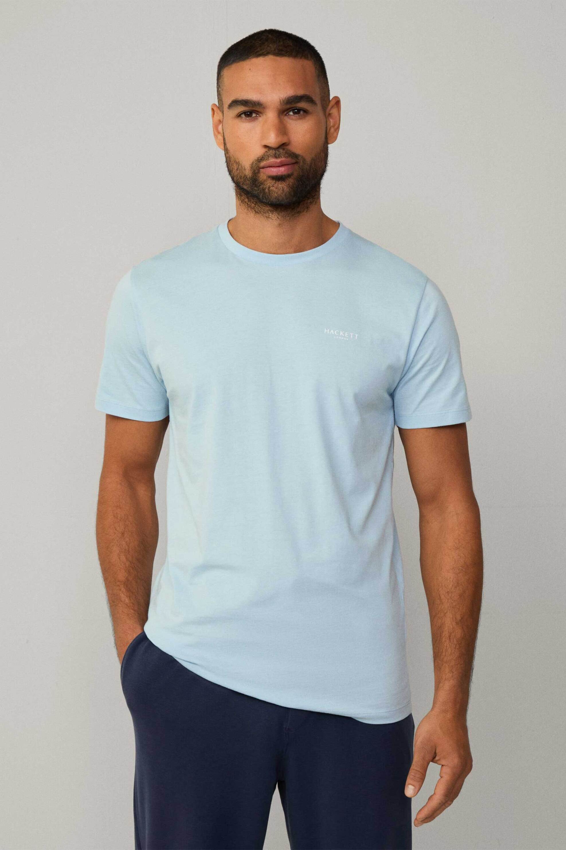 Hackett ανδρικό T-shirt μονόχρωμο με λογότυπο - HMU20078 Μπλε Ανοιχτό