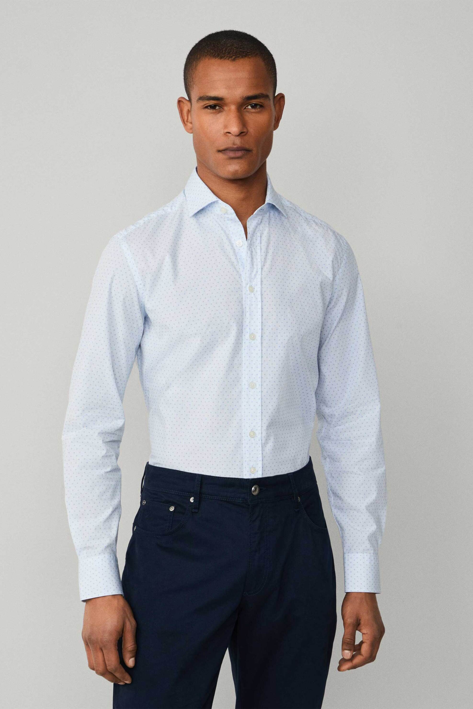 Hackett ανδρικό πουκάμισο με μικροσχέδιο Tailored Fit - HM3010355 Μπλε Ανοιχτό