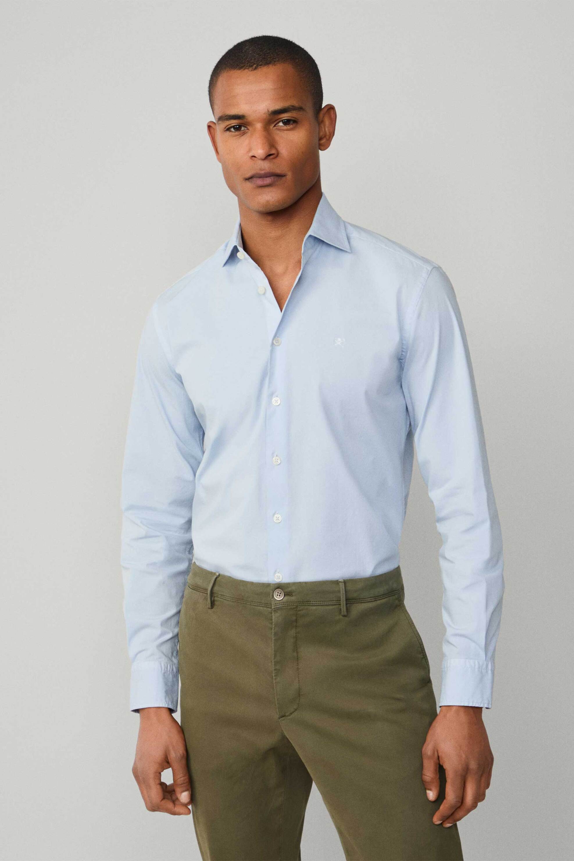 Hackett ανδρικό πουκάμισο poplin με κεντημένο λογότυπο Tailored Fit - HM3010359 Μπλε Ανοιχτό